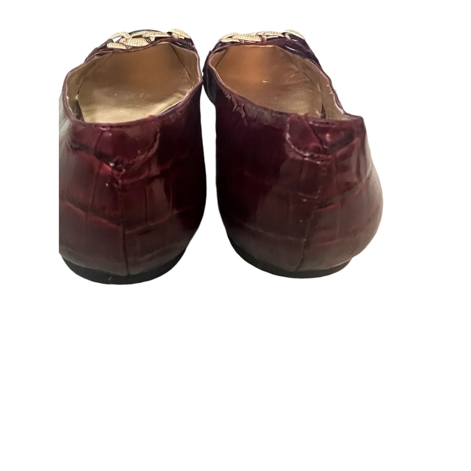 Saks Fifth Avenue Saks Fifth Avenue "Kate" Red Flats w/Lg Gold Chain On Toe 8 Size US 8 / IT 38 - 6 Thumbnail