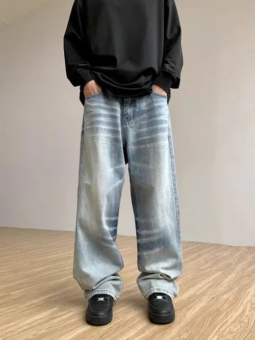 Japanese Brand × Jean Vintage Washed Textured Straight Leg Wide Jeans Size US 32 / EU 48 - 1 Thumbnail