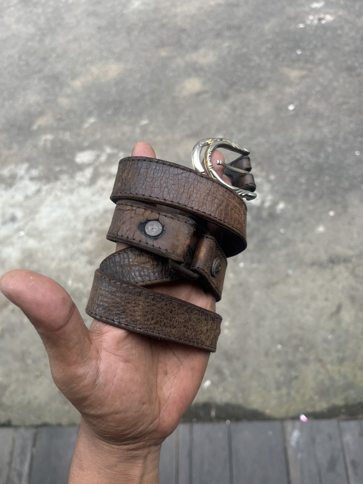 KMRii Rugged Patina Leather Belt Heavy Distressed Size 30 - 3 Thumbnail