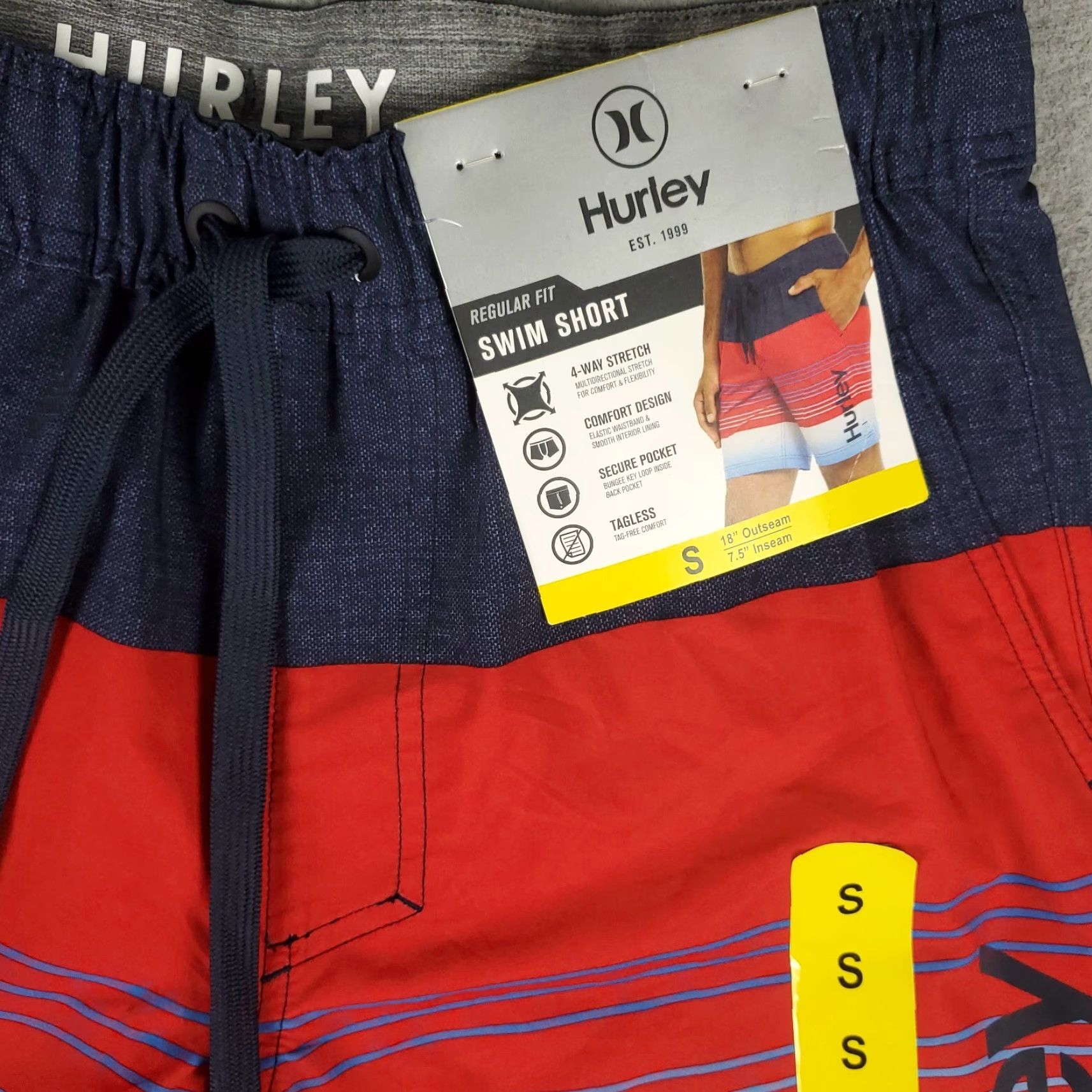 Hurley Hurley Shorts Mens Small Blue Red Striped Beach Board Swim Trunks Size US 29 - 2 Thumbnail