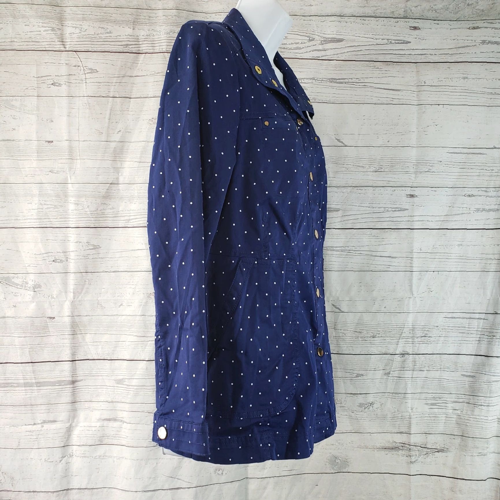 Vintage Chicos Womens Top Small Blue White Polka Dot Long Sleeve Cotton Blend Shirt Button-Up Adult Women Size S / US 4 / IT 40 - 3 Thumbnail