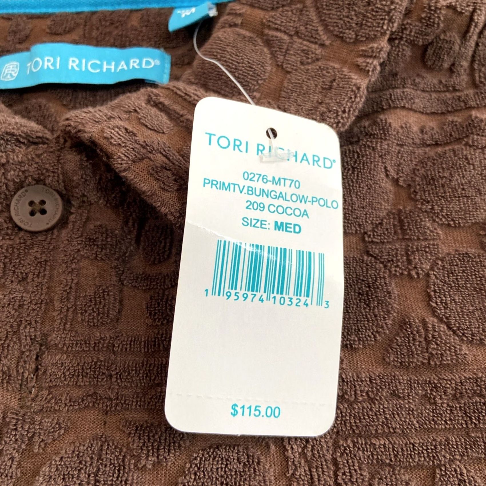 Tori Richard NWT TORI Richard Mens M Woodcut Bungalow Jacquard Terry Polo-Brown 3D Texture Shirt Mens Size US M / EU 48-50 / 2 - 4 Thumbnail