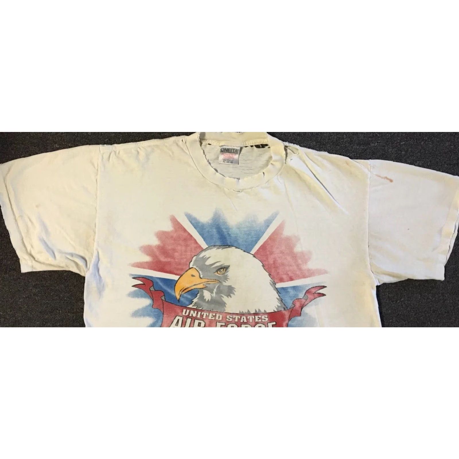 Vintage VINTAGE US Air Force Shirt XL Distressed Thrashed Eagle 90s Military Army Grunge Single Stitch Men T-Shirt White Crew Neck Short Sleeve Graphic Tee Size US XL / EU 56 / 4 - 7 Thumbnail