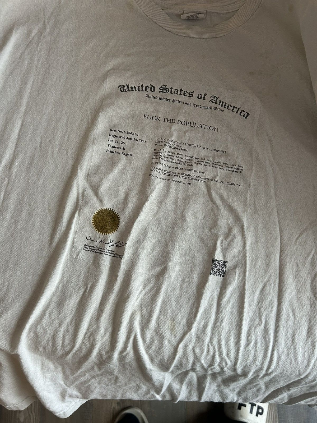 Fuck The Population FTP XXL white trademark/patent t shirt Size US XXL / EU 58 / 5 - 1 Thumbnail
