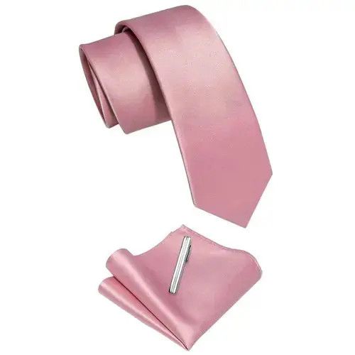 VIBE Luxury Skinny Solid Pink Neck Tie Set Mens Size ONE SIZE - 2 Thumbnail