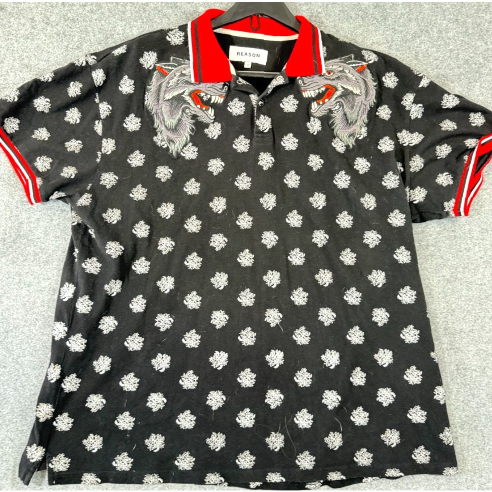 Reason Reason Polo Shirt Mens 3XL Red Black Wolf Floral Printed Snap Short Sleeve Polo Shirt Size US XXL / EU 58 / 5 - 2 Thumbnail