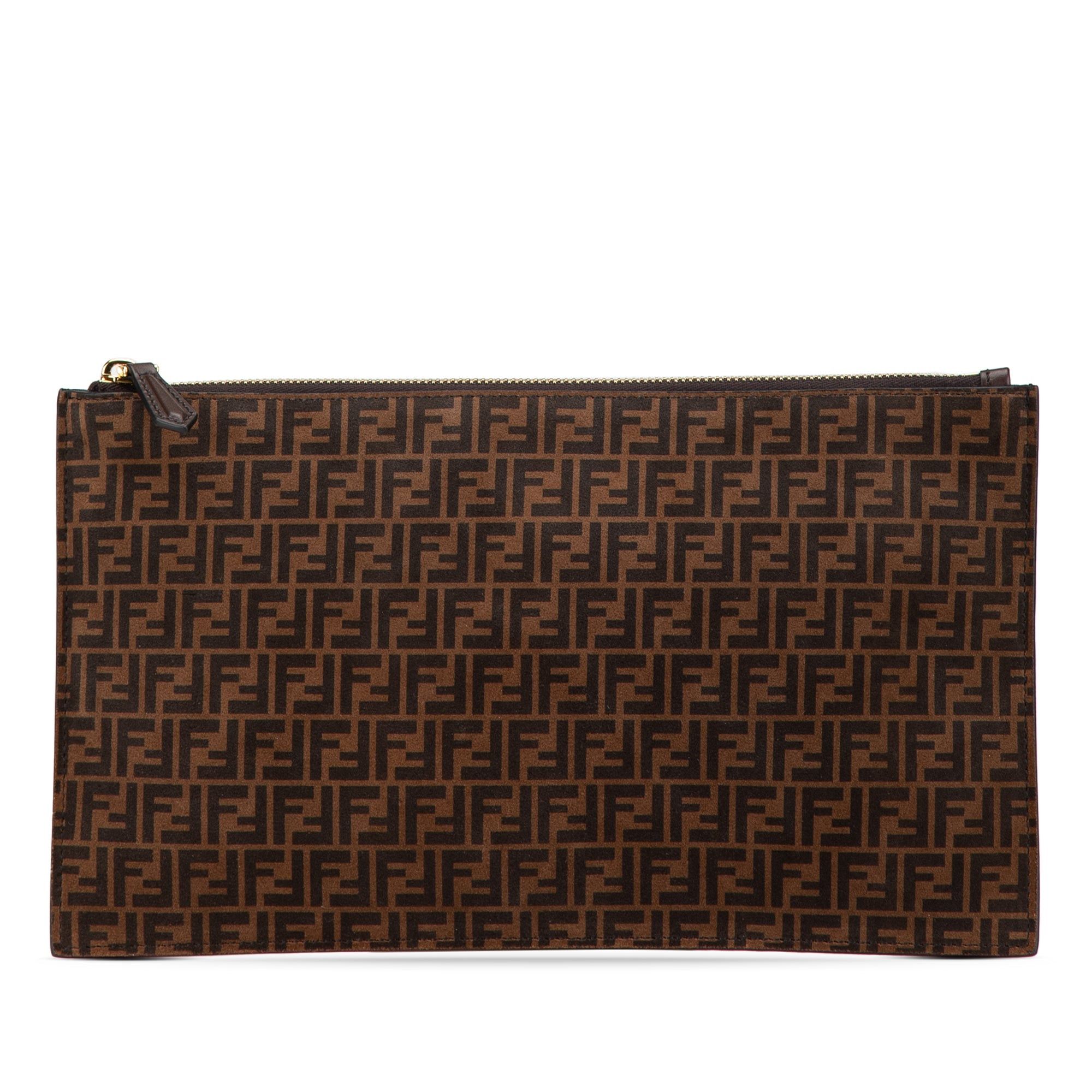 Fendi Zucchino Suede Clutch Brown