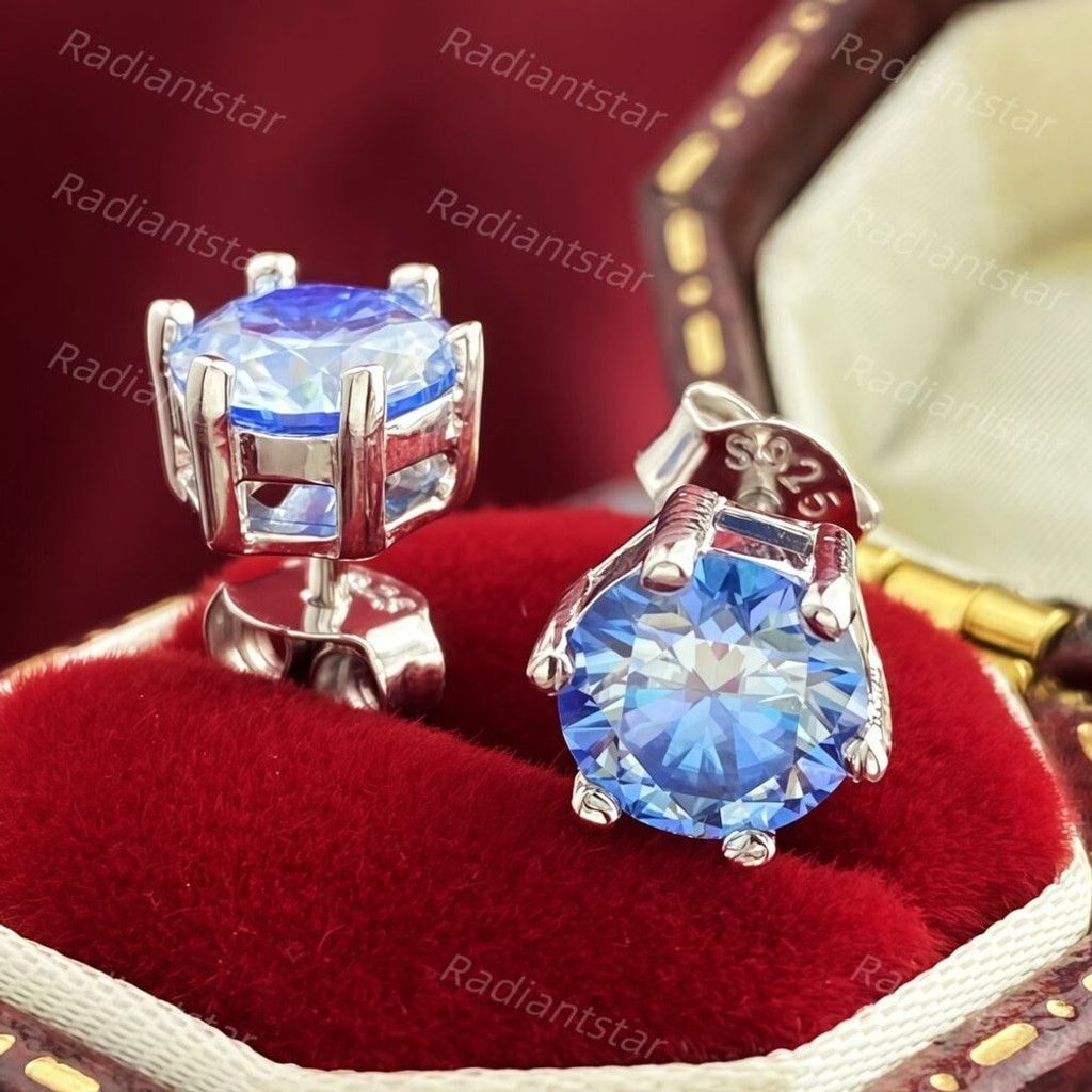 Other NEW 2ct. Royal Blue Moissanite Solitaire Stud Earrings Size ONE SIZE - 1 Thumbnail