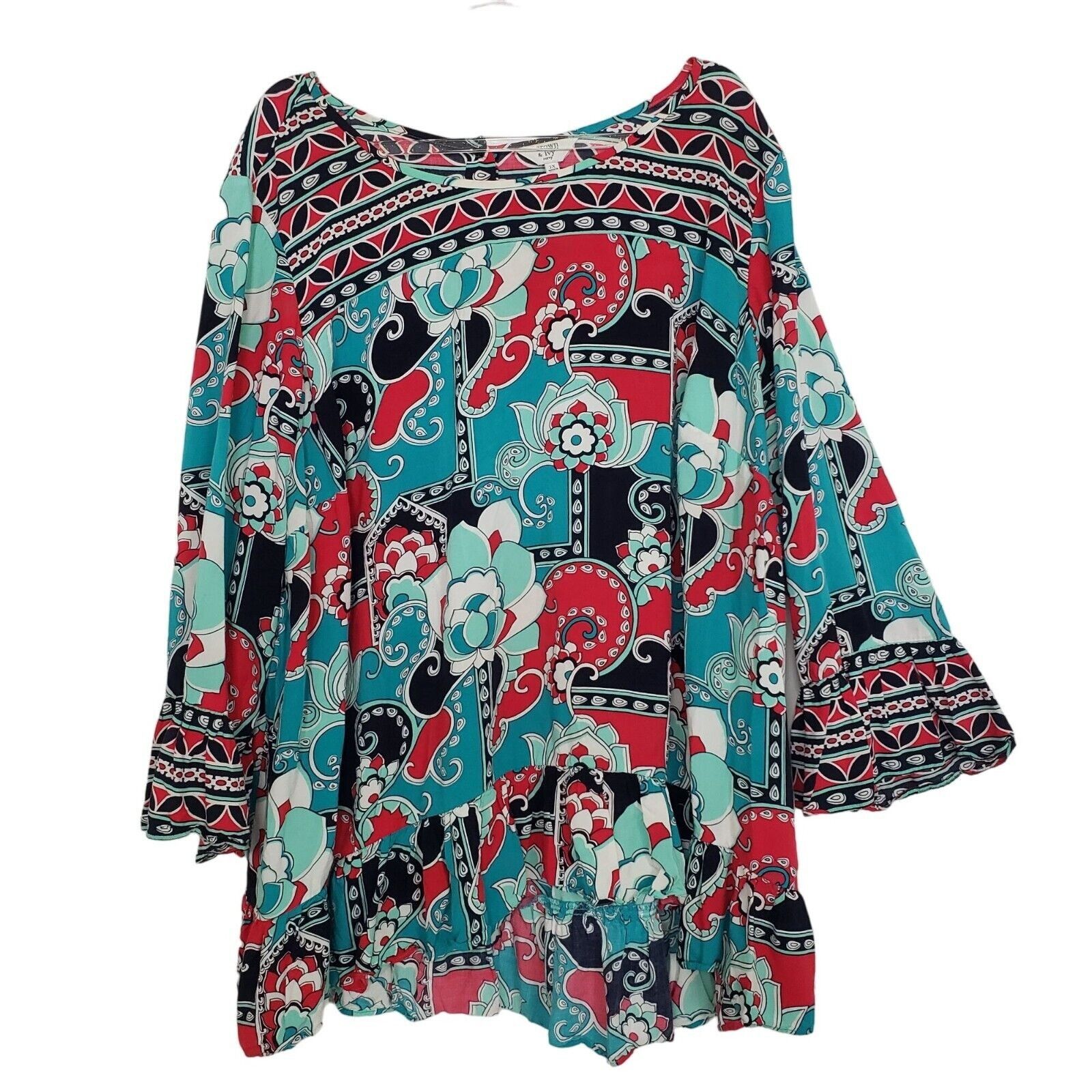 Designer Crown & Ivy Floral Peasant Blouse Womens Size 2X Colorful Size XXL / US 16-18 / IT 52-54 - 1 Thumbnail
