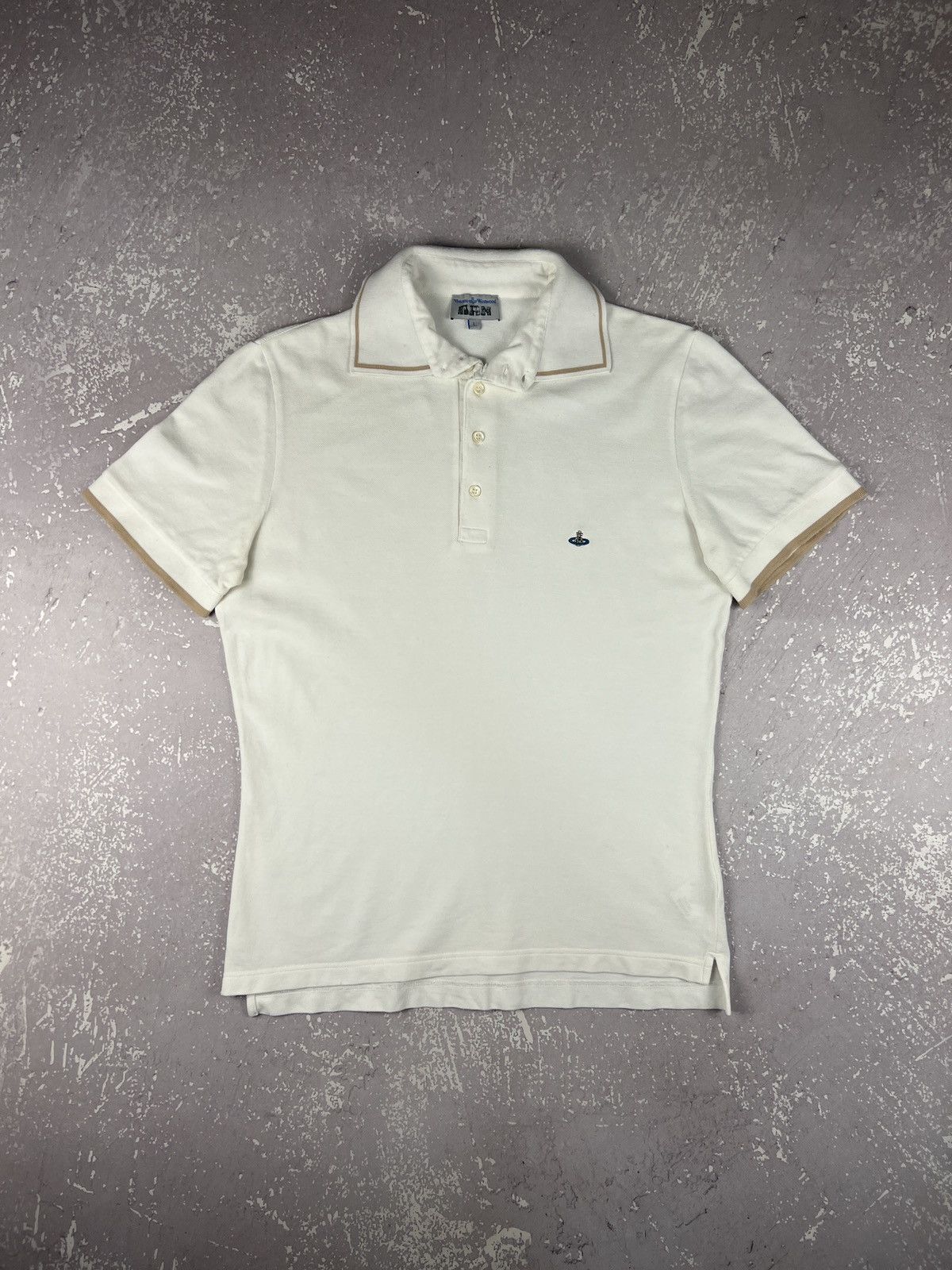 Vintage Vivienne Westwood Man Orb Cotton Polo Mens L White