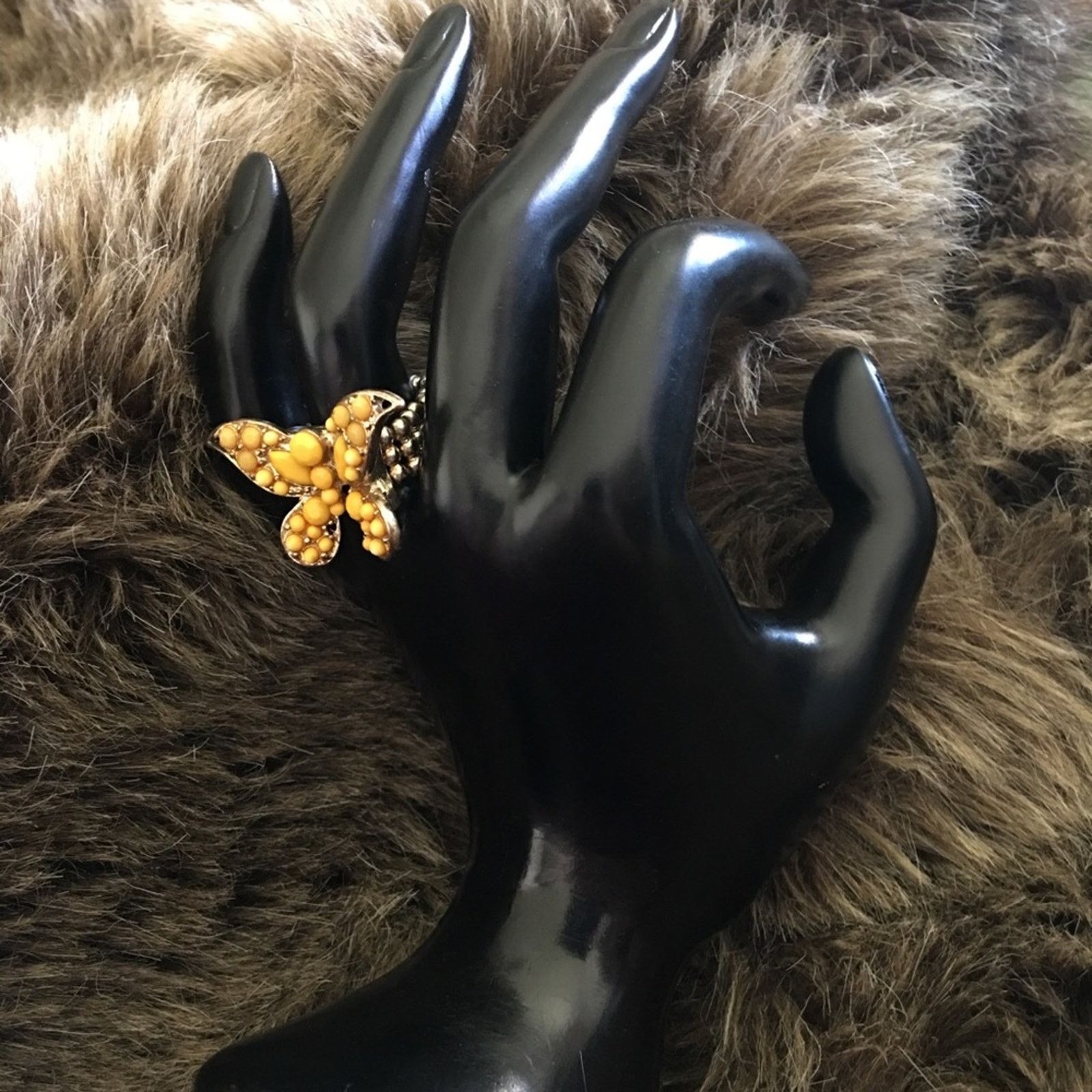 Jewelry Gold faceted stone butterfly stretch ring Size ONE SIZE - 2 Thumbnail