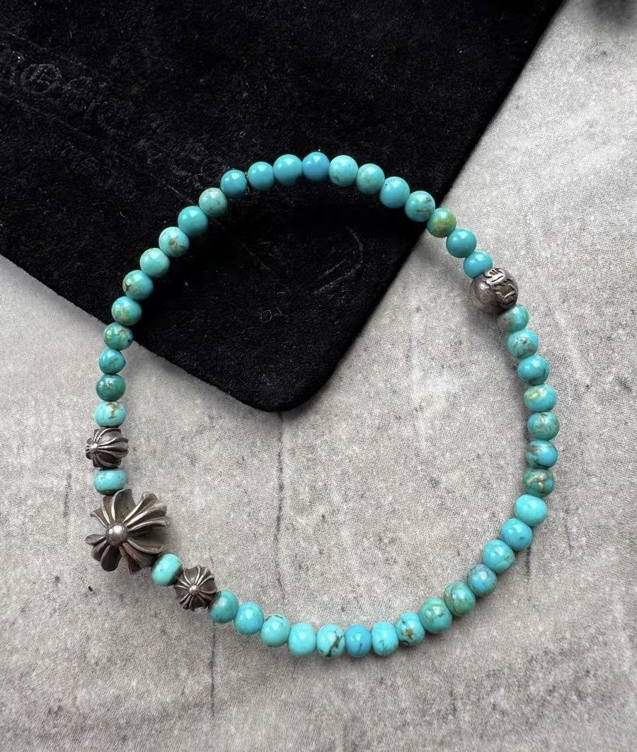 Chrome Hearts Chrome Hearts Four Silver Beads Turquoise Bracelet Size ONE SIZE - 1 Thumbnail