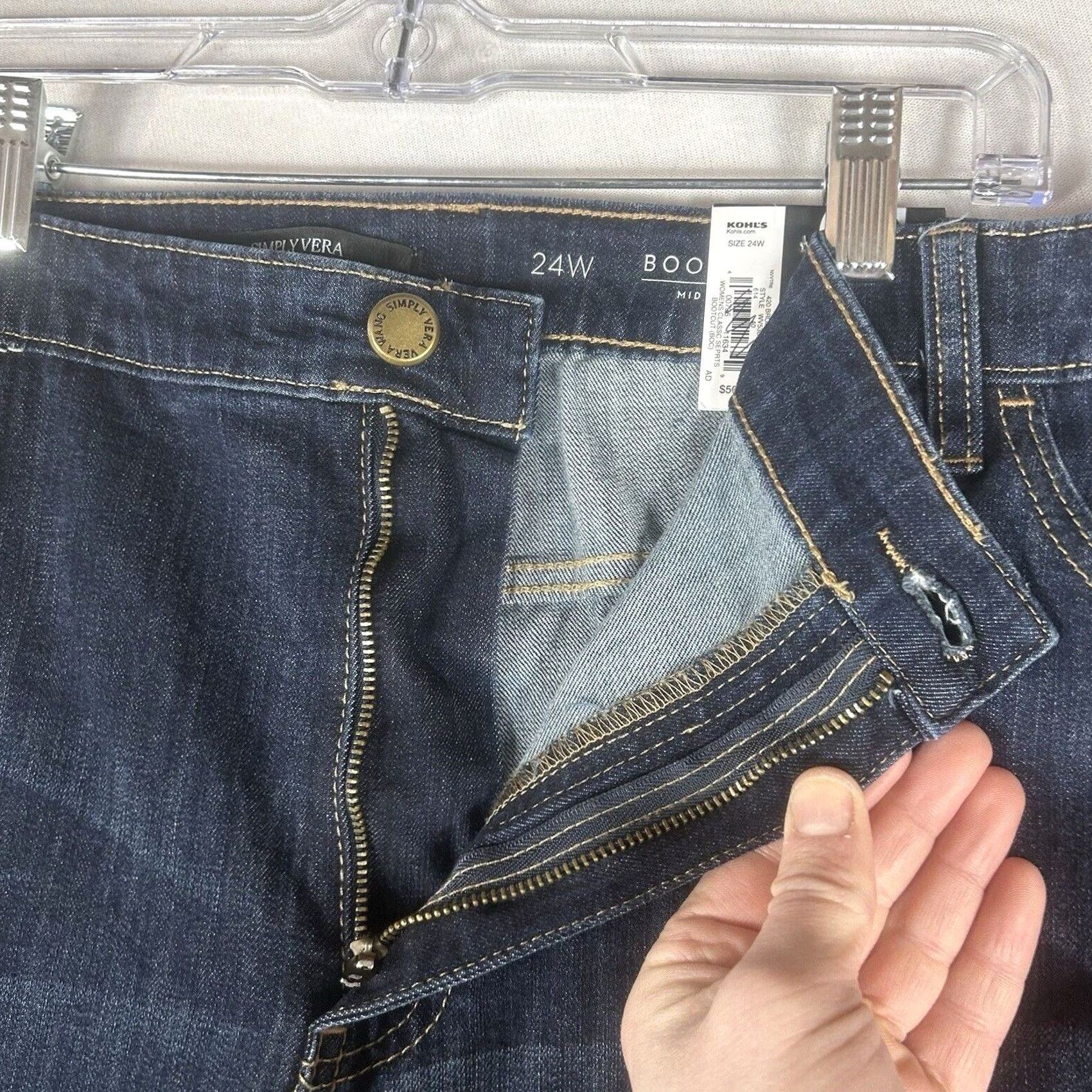 Vintage Simply Vera Boots Cut Jeans Womens 24W Plus Blue Denim Pockets Mid Rise NWT Size 42" / US 20 - 4 Thumbnail