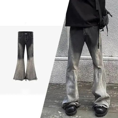 Jean Y2k Washed Gradient Hombre Loose Flared Jeans Trousers Size US 31 - 2 Thumbnail