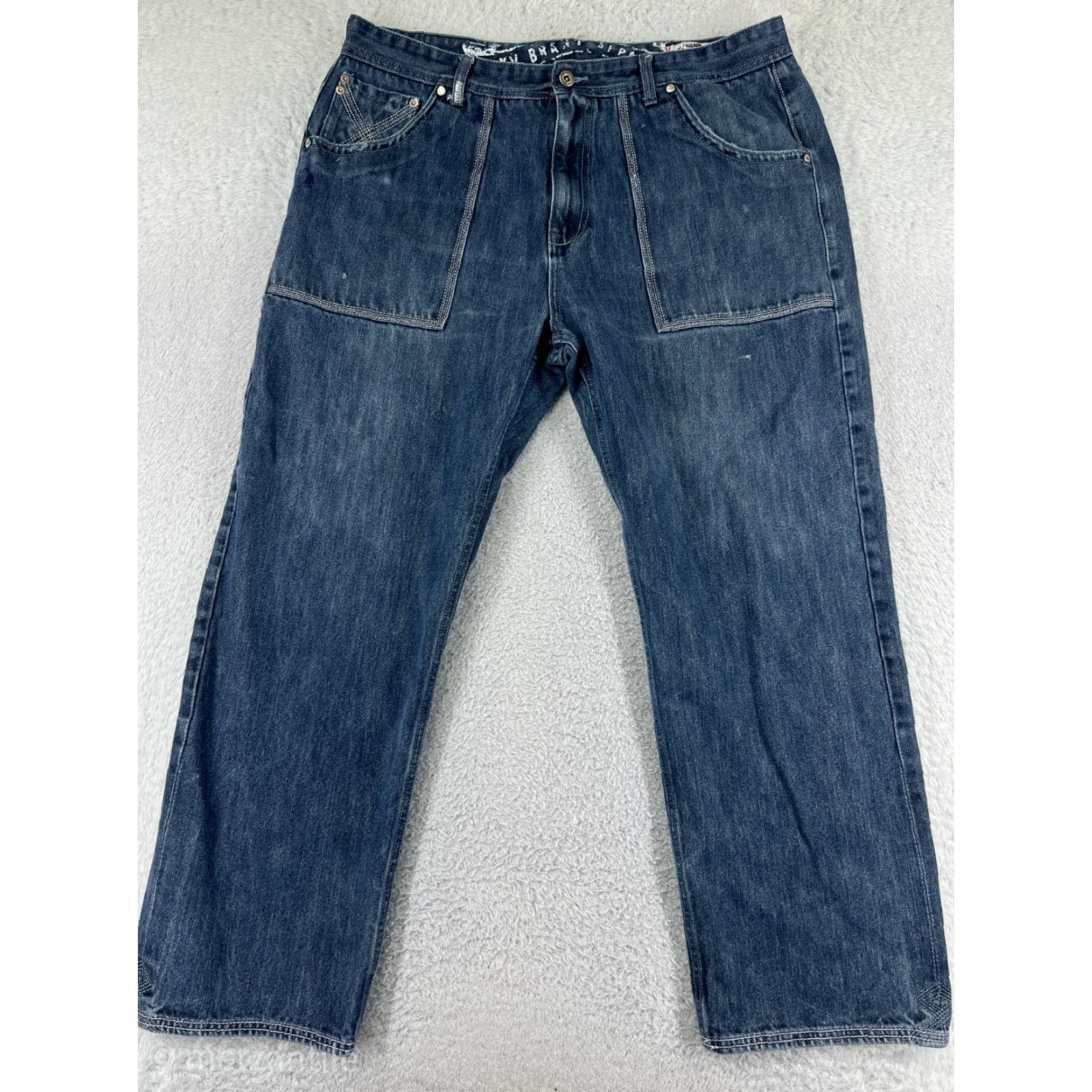 Phat Farm VINTAGE Phat Farm Jeans Men 40 Blue Denim Hip Hop Street Wear 5-Pocket Design Regular Straight Mid Rise 40 in Inseam 28 in Cotton Stretch Embroidered Size US 40 / EU 56 - 2 Thumbnail