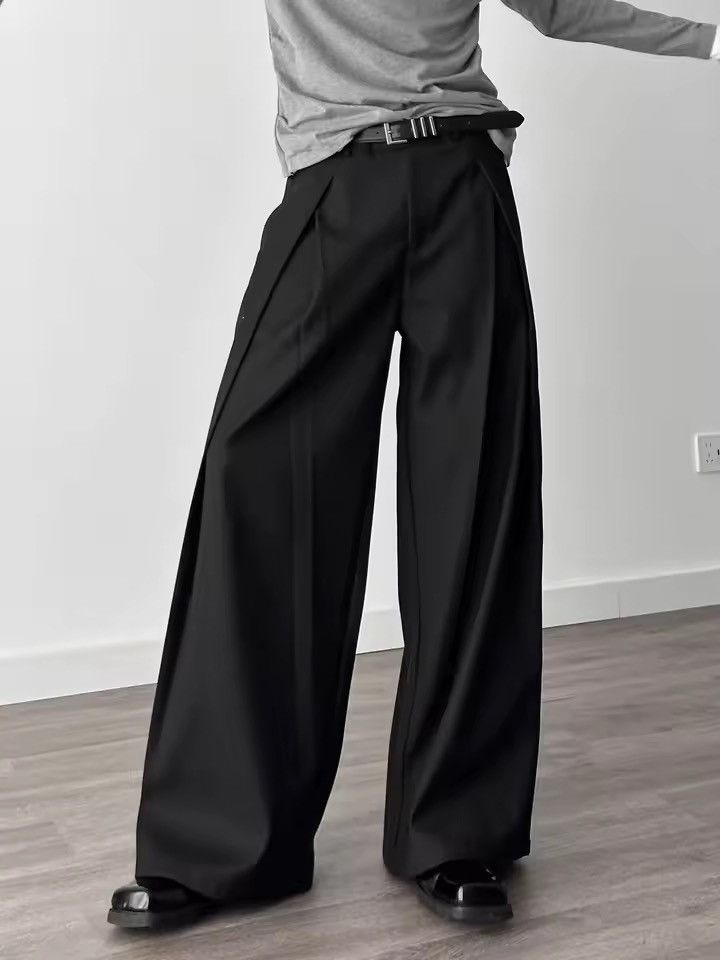 Vintage Black Wide Leg Dress Pants, Pleated Formal Trousers Size US 29 - 1 Thumbnail