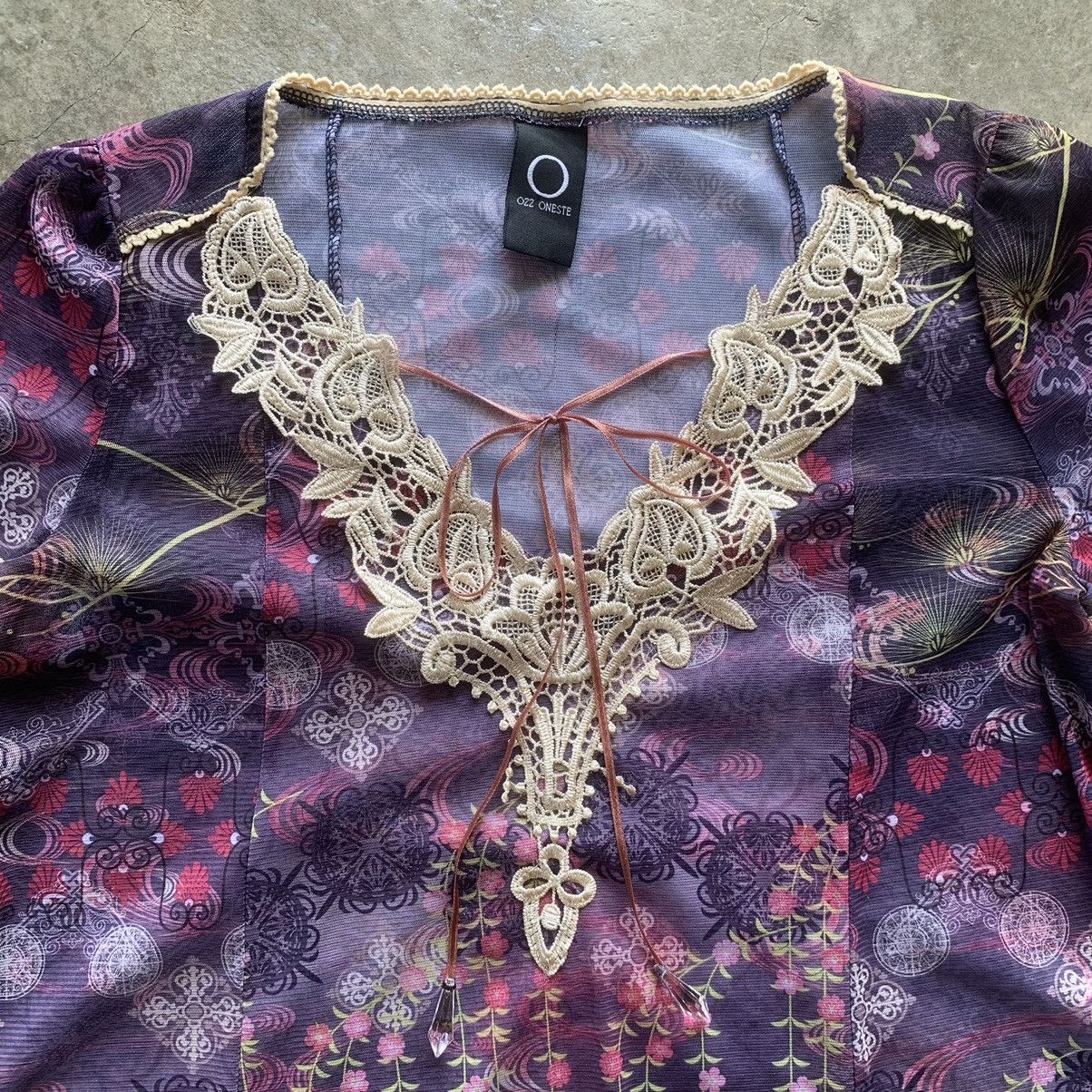 Japanese Brand Ozz Oneste Lace Trim Floral Blouse Size S / US 4 / IT 40 - 6 Thumbnail