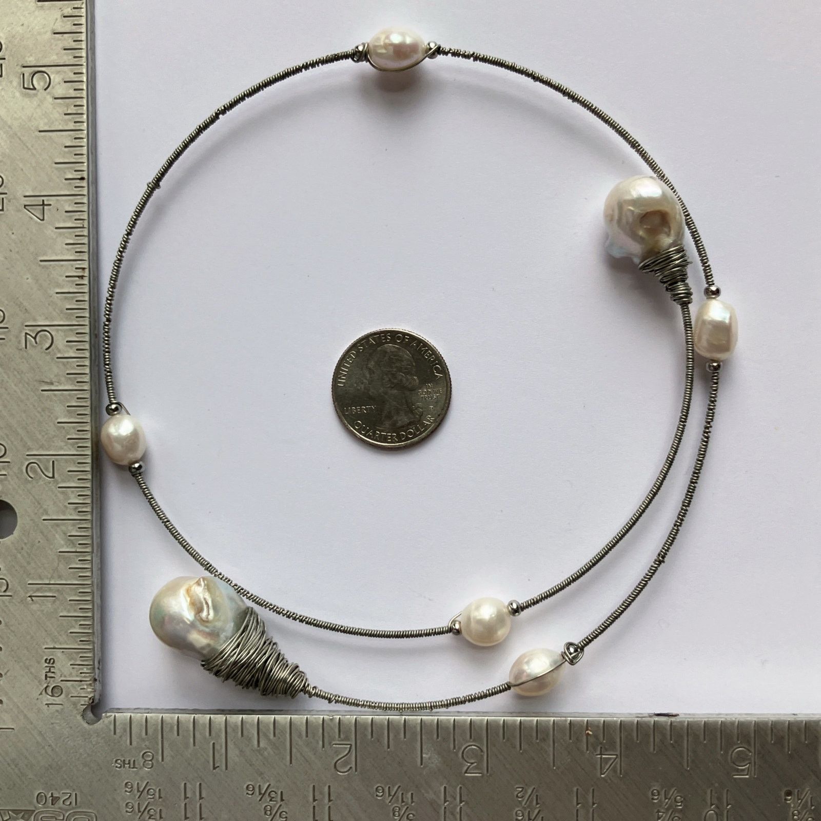 Vintage Genuine Baroque Pearl Collar Choker Necklace Wire Wrap Size ONE SIZE - 8 Thumbnail