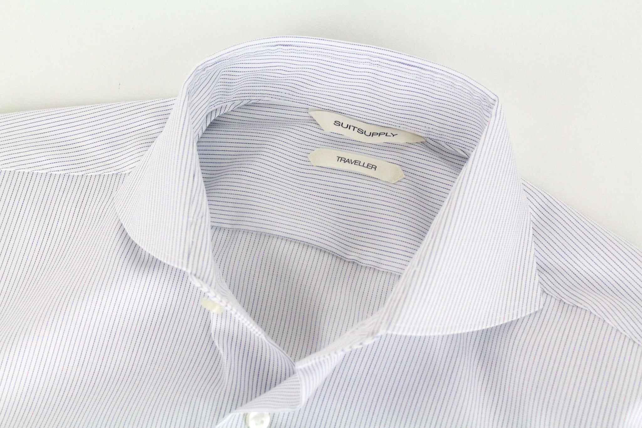 Suitsupply TRAVELLER 39 Extra Slim White Cotton Striped Shirt 73157 Size US M / EU 48-50 / 2 - 3 Thumbnail