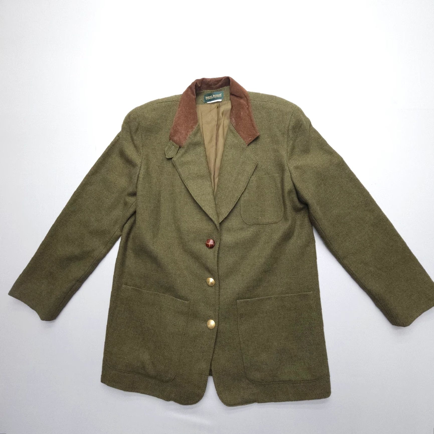 Vintage VINTAGE harvé benard Blazer Womens 14 Green Wool Elbow Patches Benard Holtzman 90s Army 80s Classic Jacket Coat Full Set of Keywords? Size XL / US 12-14 / IT 48-50 - 2 Thumbnail