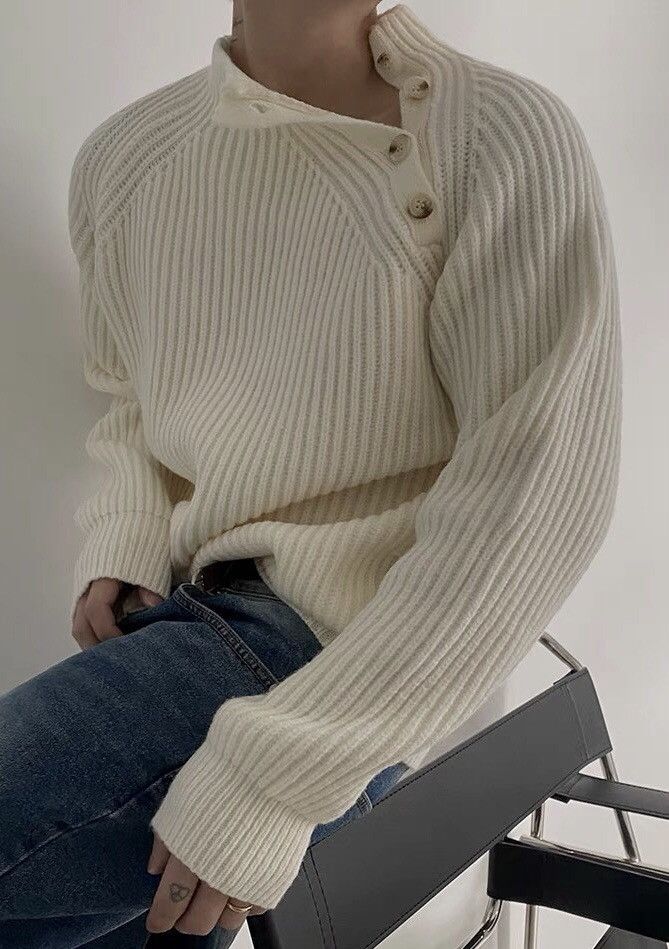 Retro fashion button up shoulder sweater jumper