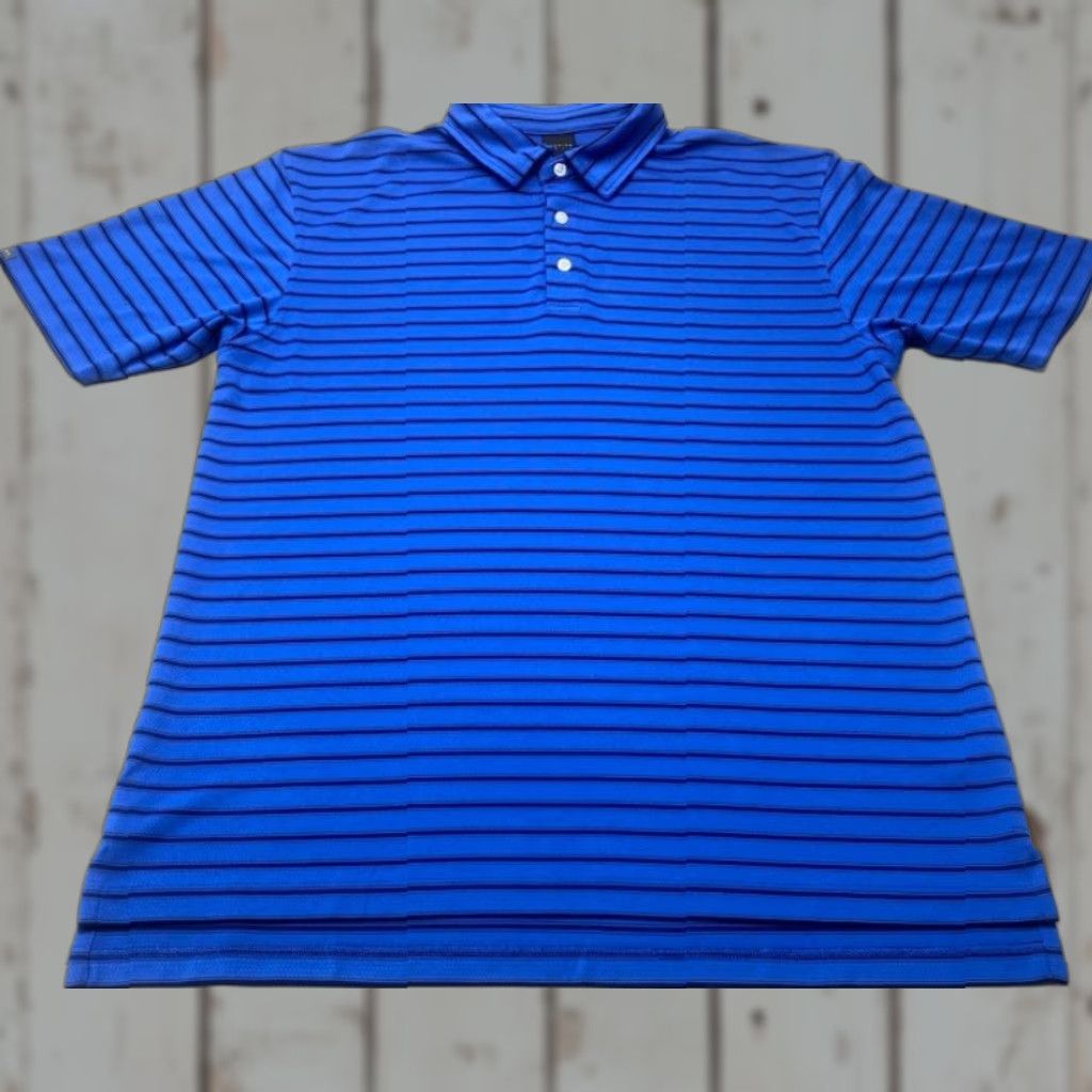 Vintage Dunning Golf Polo Shirt Mens XL Striped Blue Black Short Sleeve Performance 8576 Size US XL / EU 56 / 4 - 1 Thumbnail