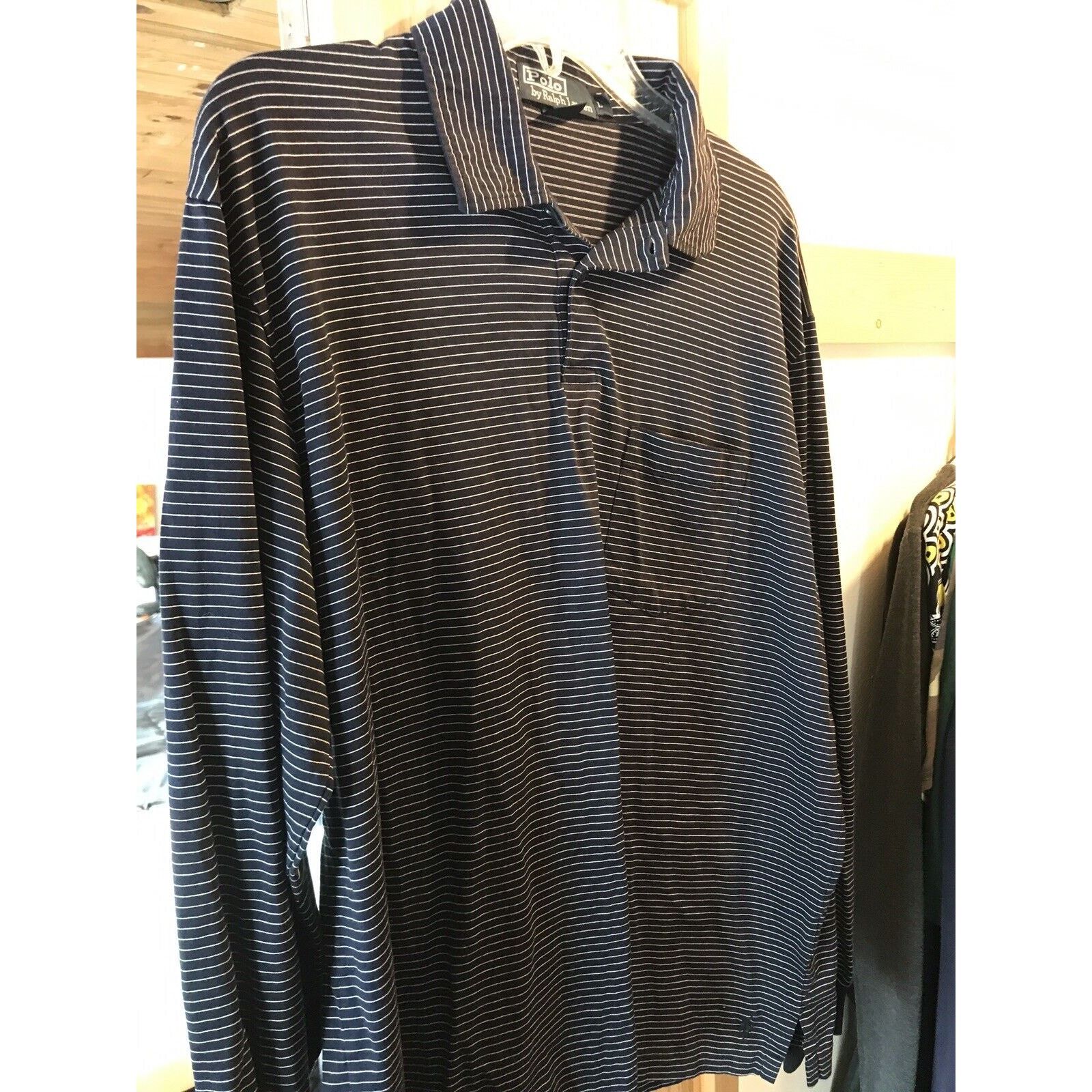 Polo Ralph Lauren Polo Ralph Lauren Men’s L Navy Blue Striped LS Cotton Polo Size US L / EU 52-54 / 3 - 7 Thumbnail