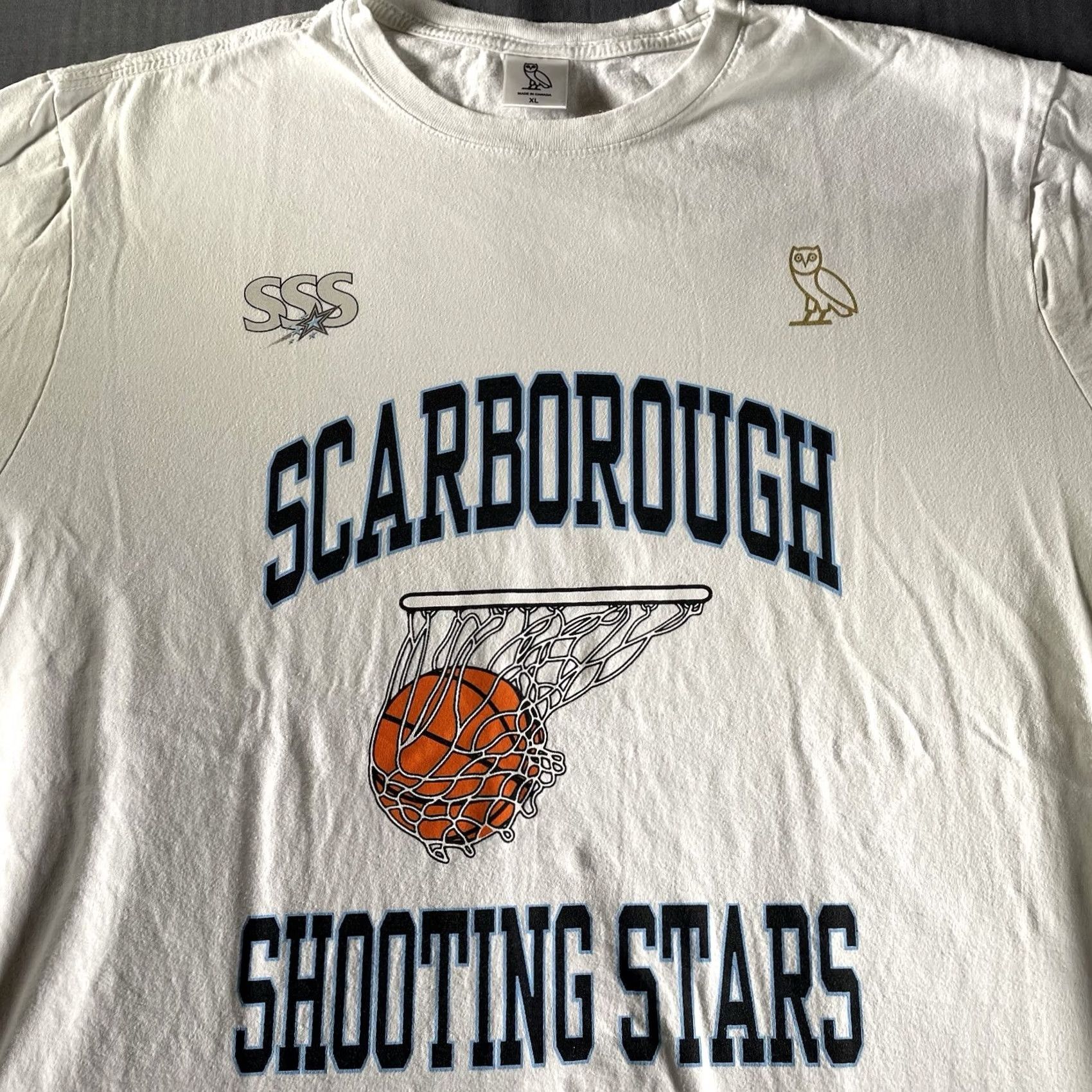 Vintage OVO Shirt Mens XL Scarborough Shooting Stars Limited Edition CEBL Drake Drake Logo Cotton T-Shirt White Short Sleeve Round Neck 2020s Size US XL / EU 56 / 4 - 2 Thumbnail