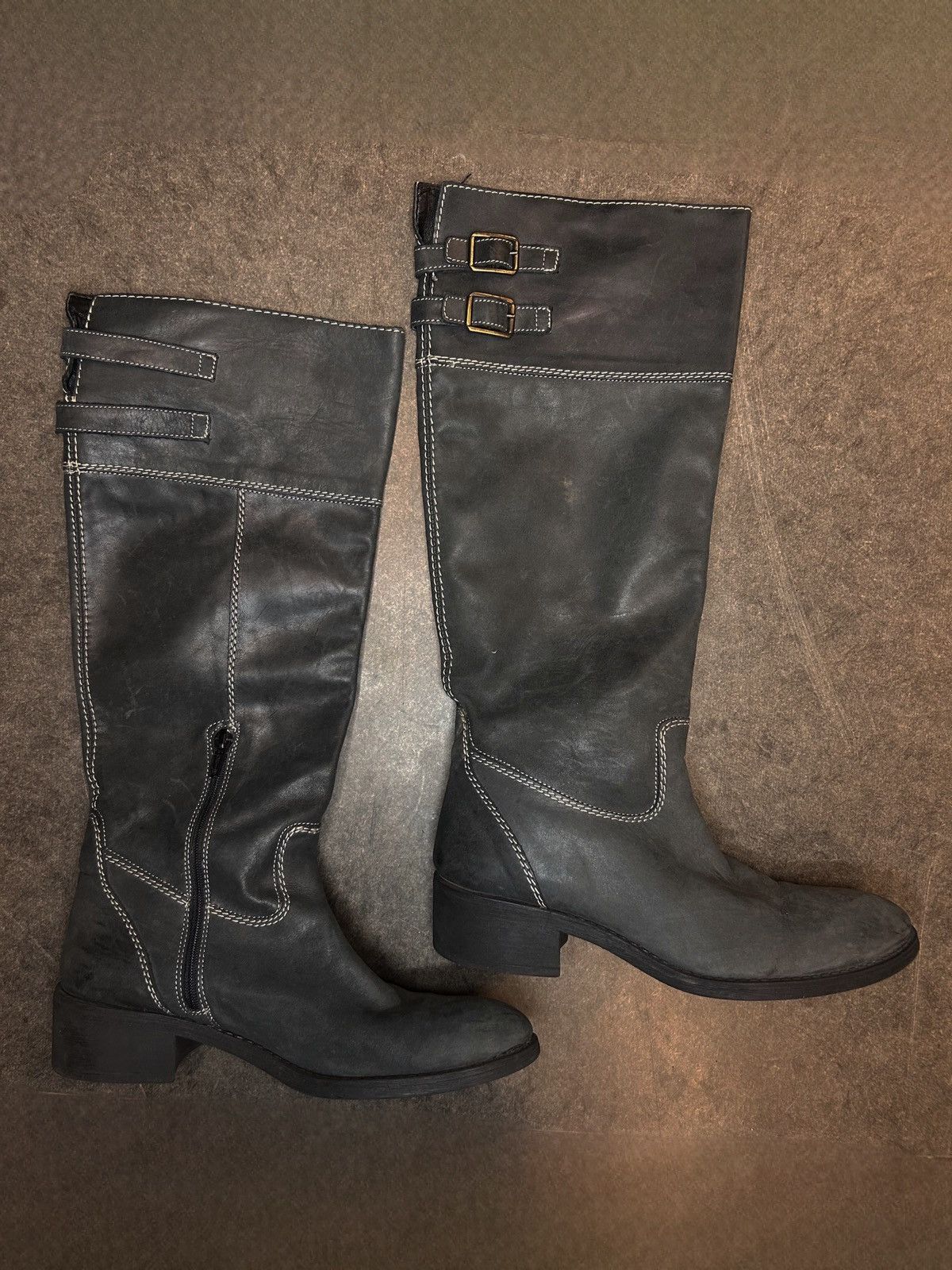Vintage Dark Concrete Grey Leather Boots Size US 7 / IT 37 - 1 Thumbnail