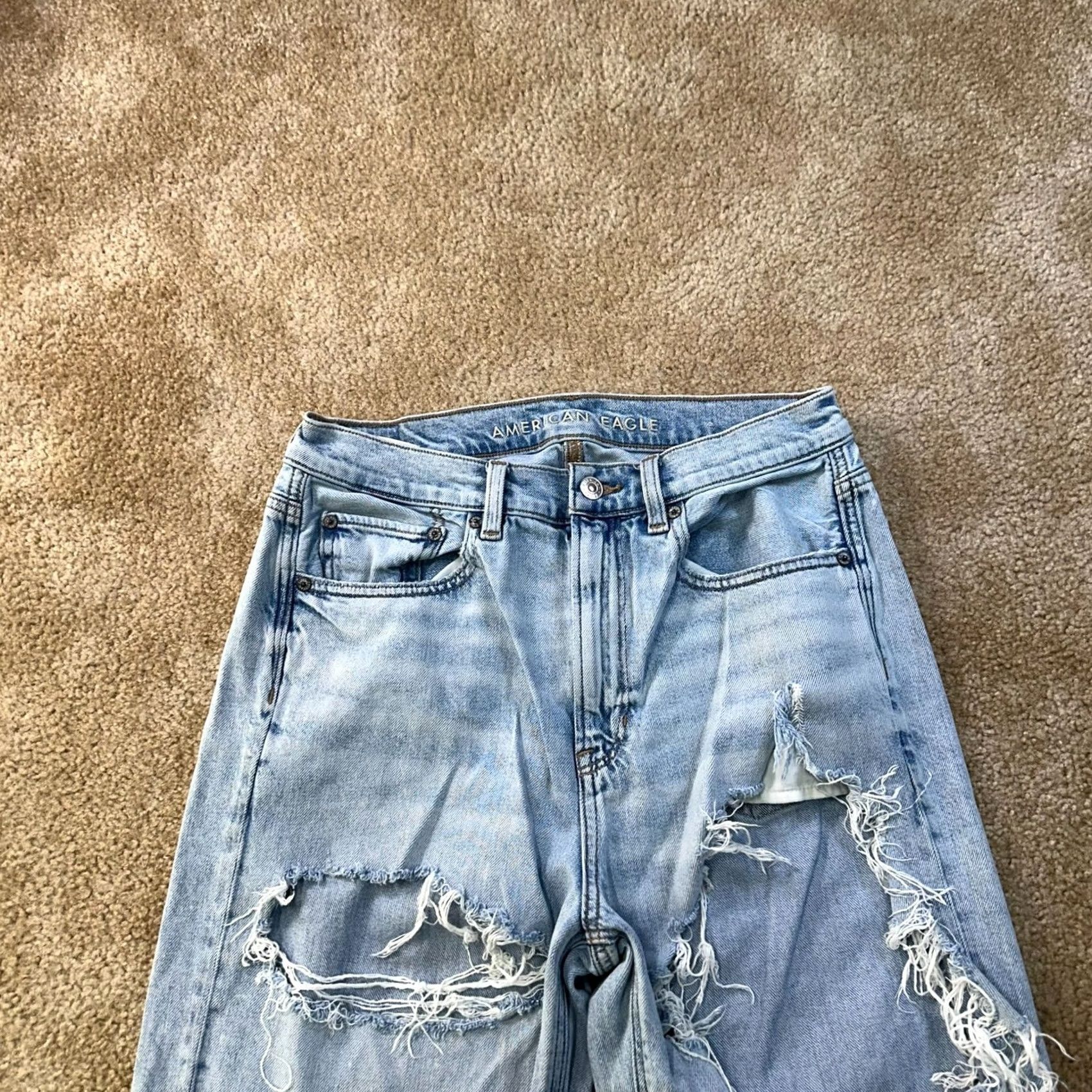 American Eagle Outfitters VINTAGE American Eagle Jeans Women 6 High Rise Baggy Straight Blue Denim 32 in 5-Pocket Distressed Regular 30 in Waist Mens Women Girls Size 28" / US 6 / IT 42 - 3 Thumbnail