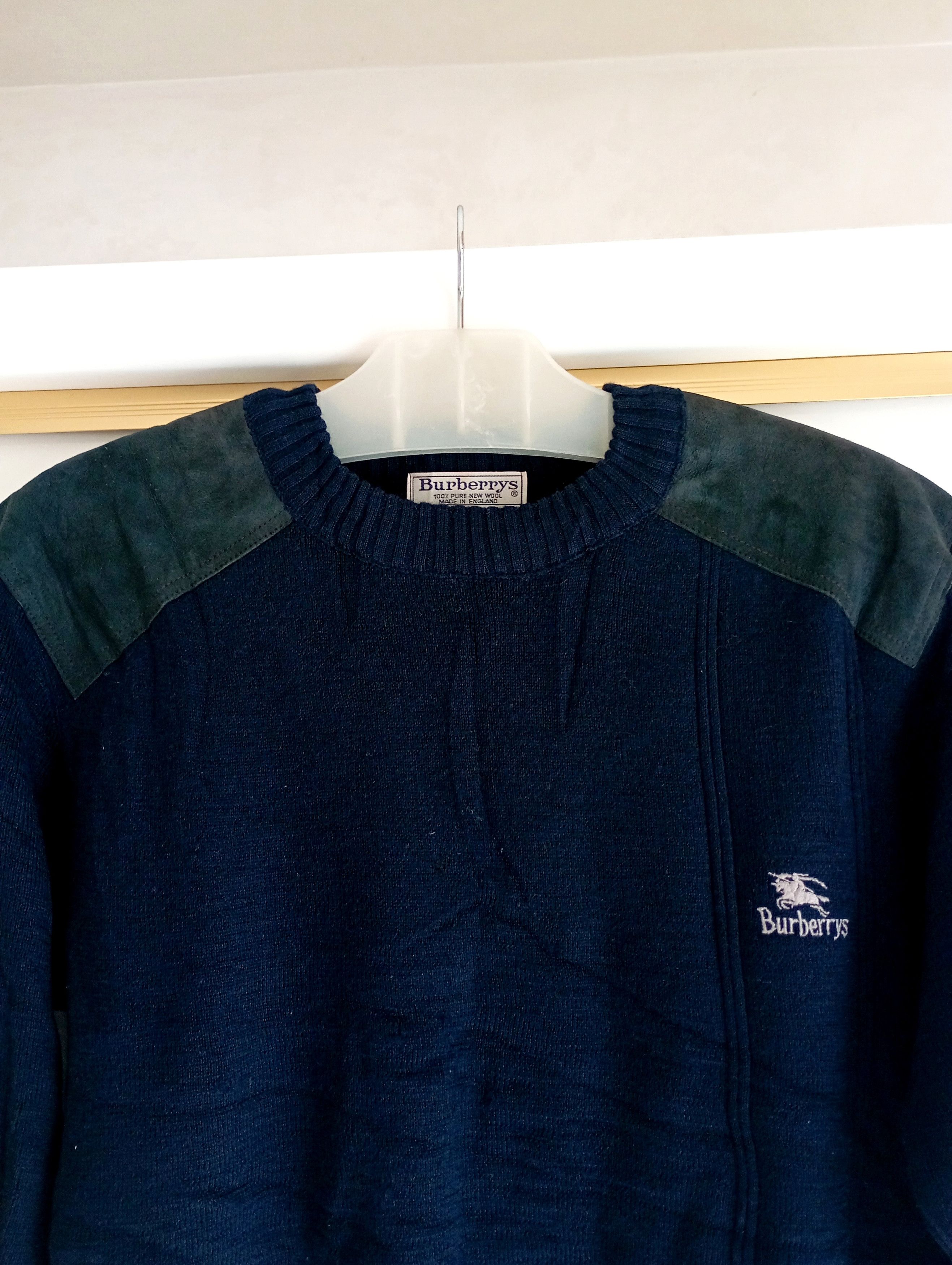 Burberry Burberry Vintage sweater Wool knitted Logo leather elbows Size US XL / EU 56 / 4 - 2 Thumbnail