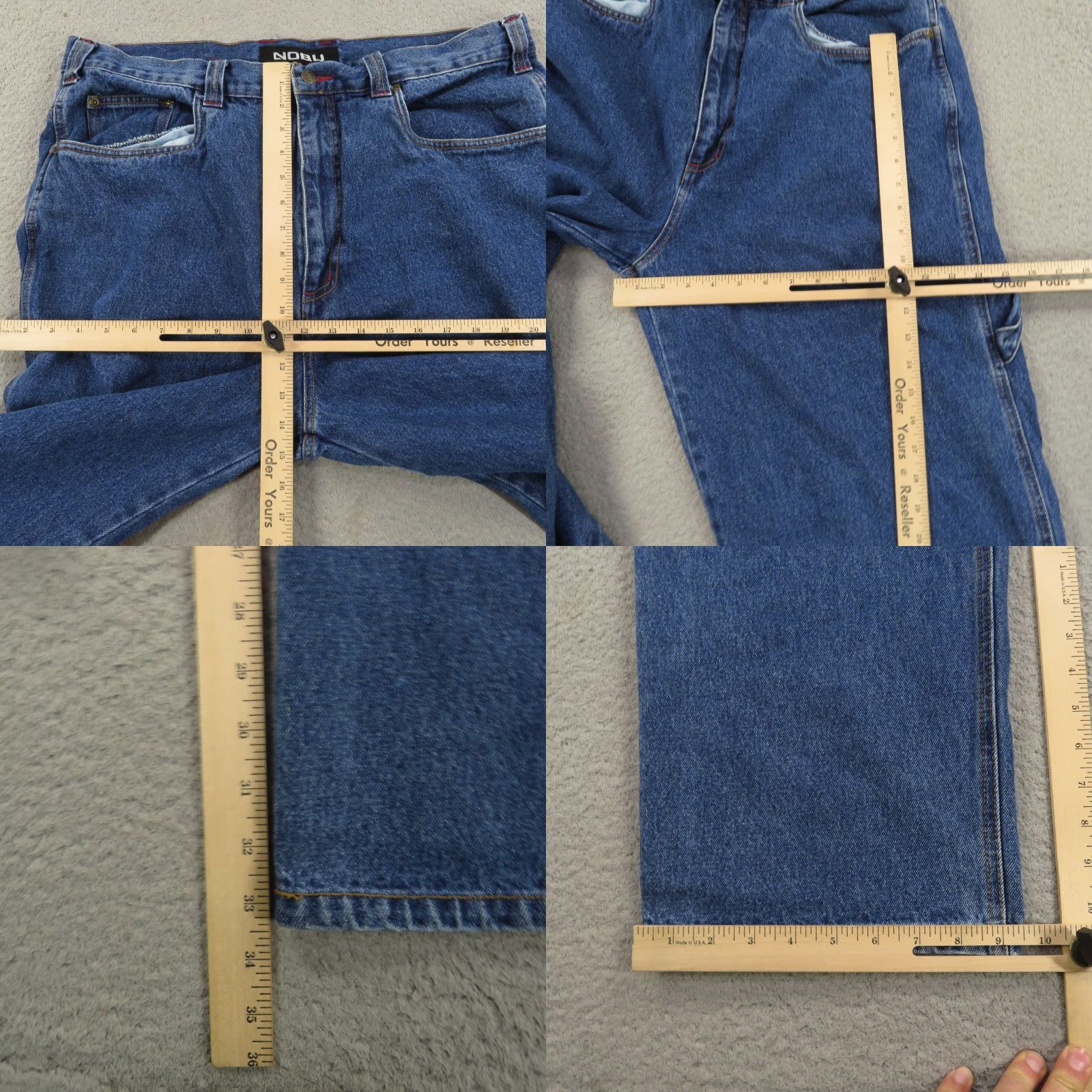 Denime VINTAGE NOBU Jeans Baggy Wide-Leg 36 Men Blue Denim 90s Grunge Skater Hip Hop Carpenter 5-Pocket Relaxed High Rise Regular Inseam 34"} Size US 36 / EU 52 - 9 Thumbnail