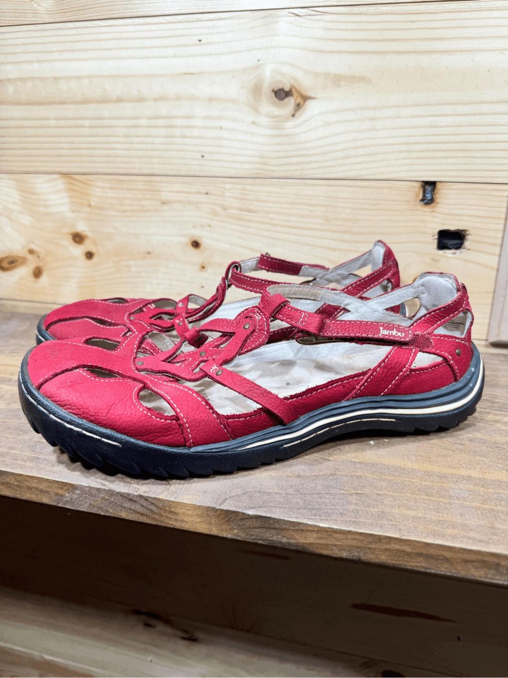 Designer Jambu Women's Size 9.5 Spain Red Leather Mary Jane Sandals Size US 9.5 / IT 39.5 - 2 Thumbnail