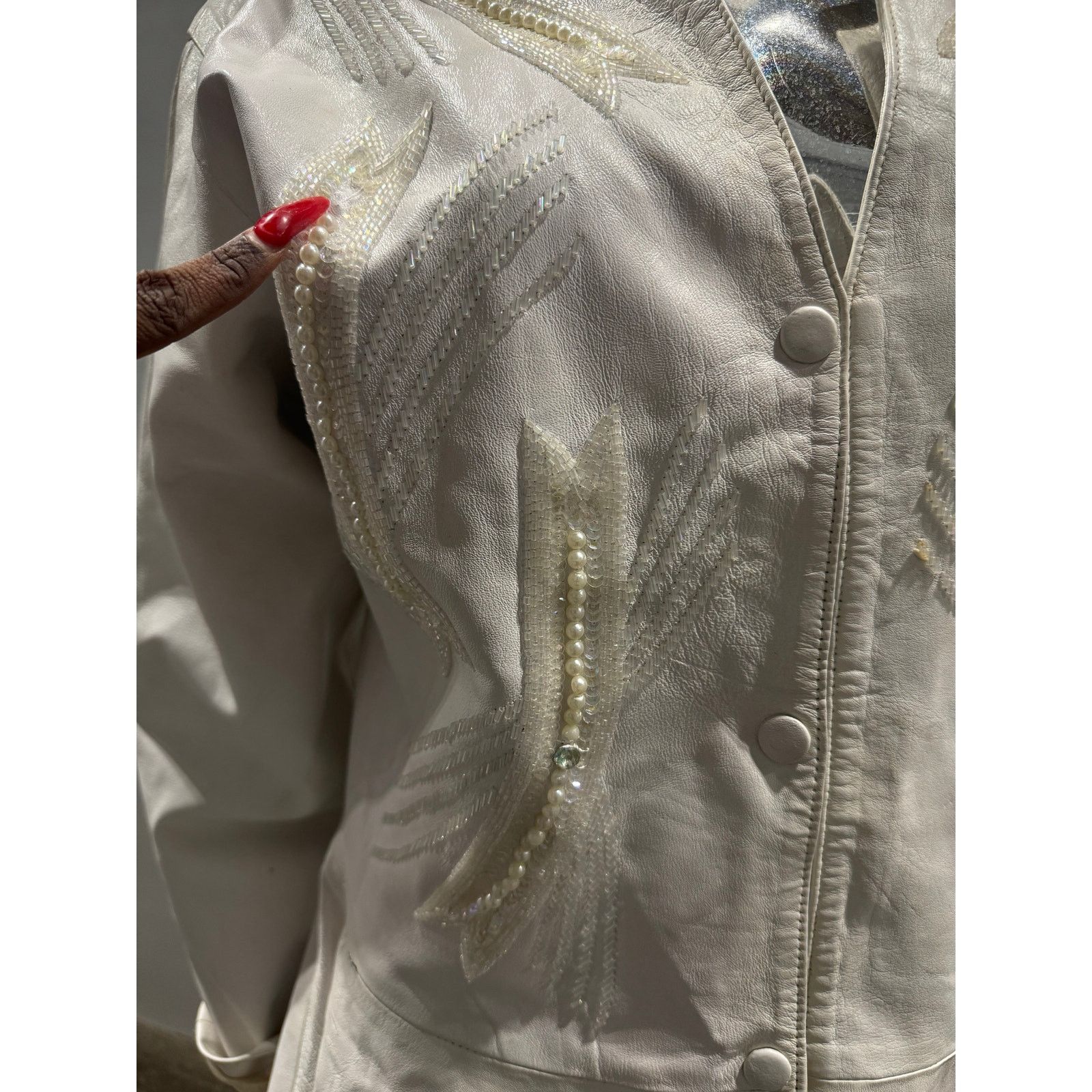 Vintage White leather blazer Size XL / US 12-14 / IT 48-50 - 2 Thumbnail