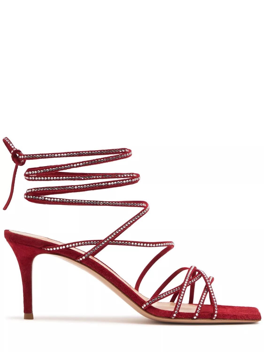 GIANVITO ROSSI 70 Red Satin & Crystals Sandals