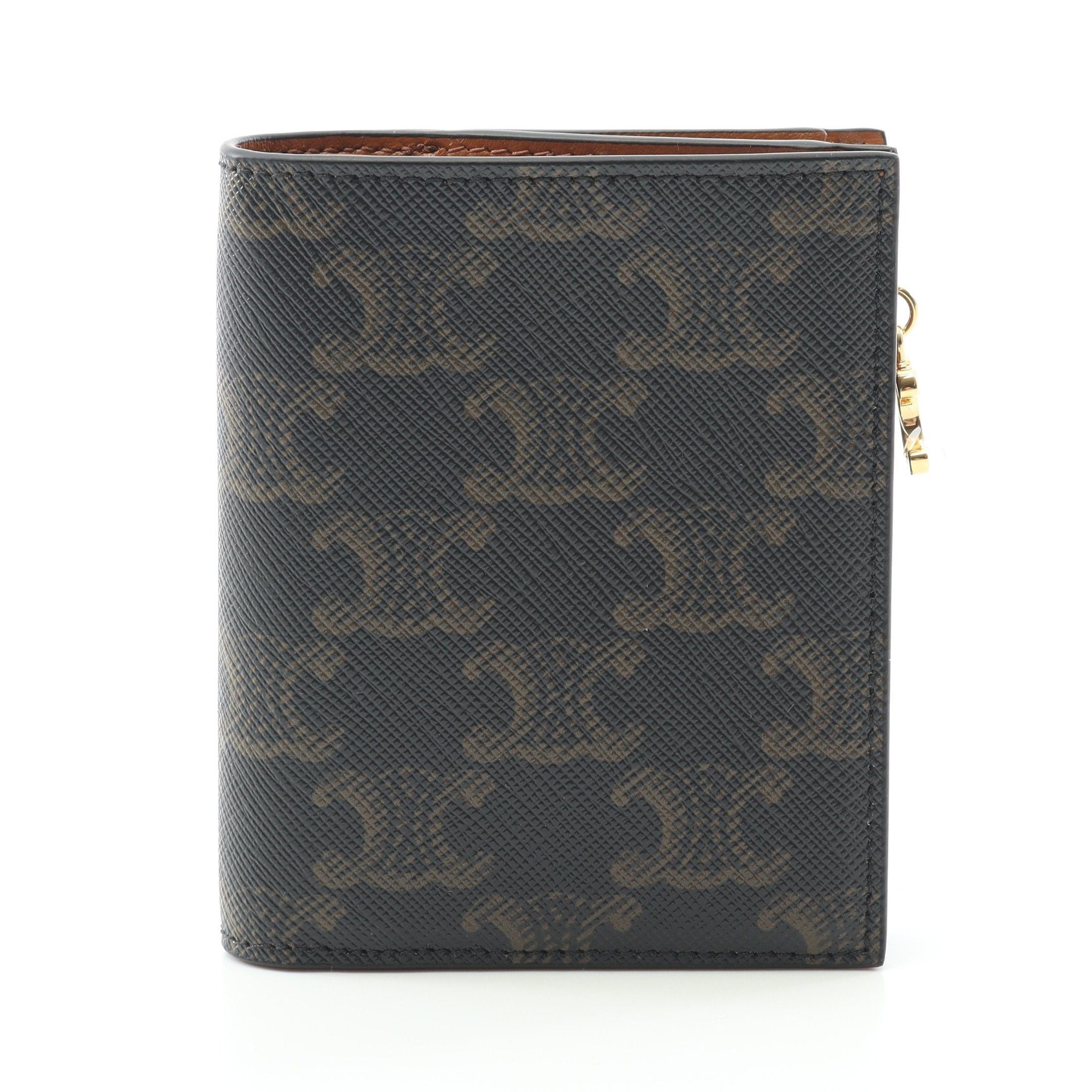 Celine Celine Compact Wallet Triomphe Charm Canvas Tongue Bi-Fold Black Brown Size ONE SIZE - 1 Thumbnail