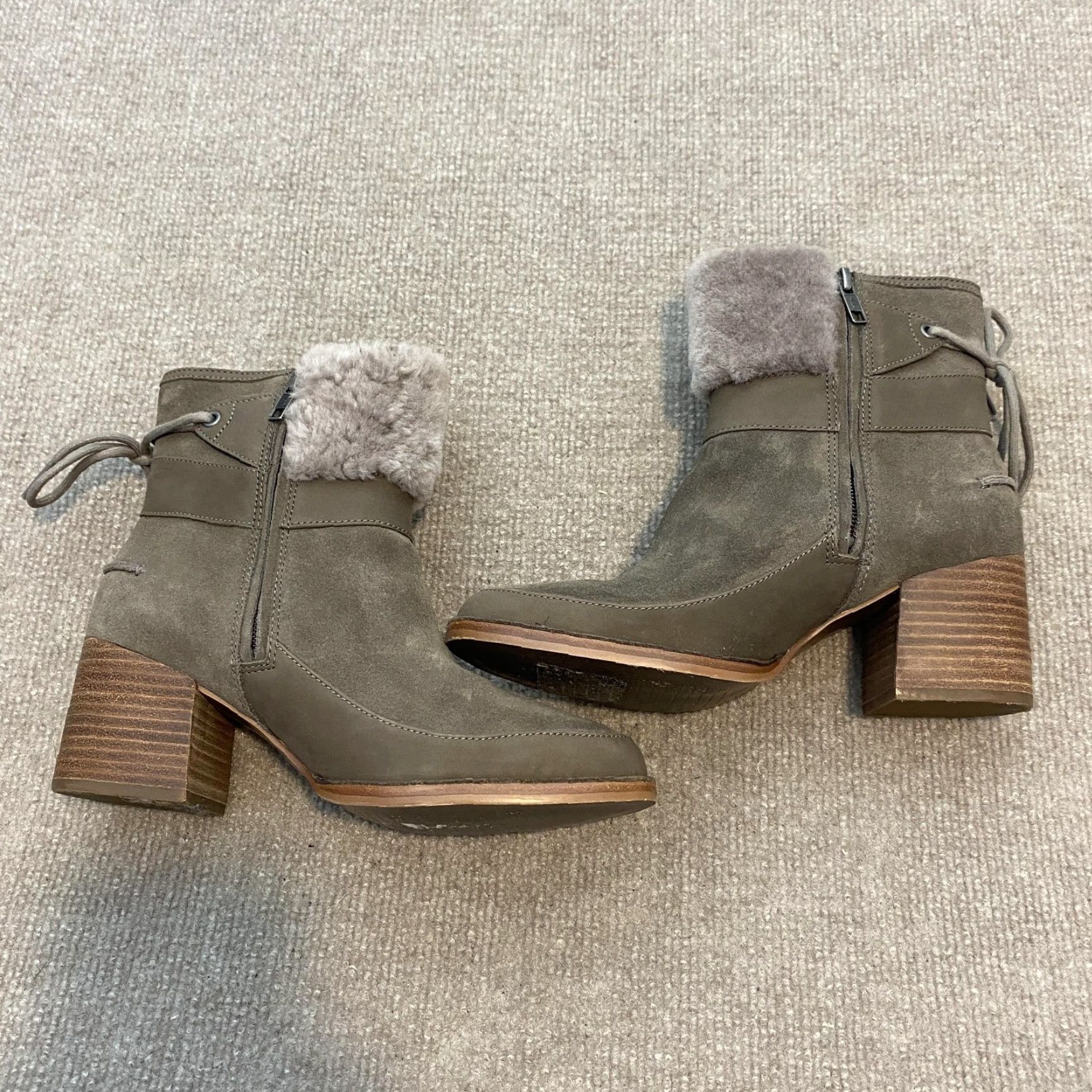 Ugg UGG Boots Womens Size 7.5 Gray Suede Shearling Lined Ankle Block Heel 1104863 Size US 8 / IT 38 - 3 Thumbnail
