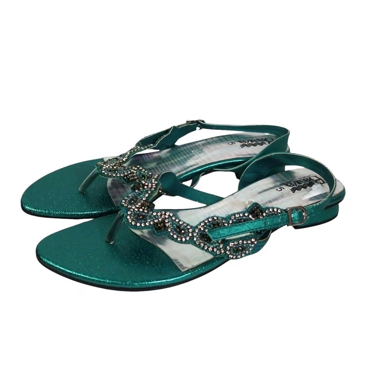 Vintage Vintage Bawa Green Jewel Rhinestone Thong Strap Sandals Low Heel 5 US Size Size US 5 / IT 35 - 3 Thumbnail