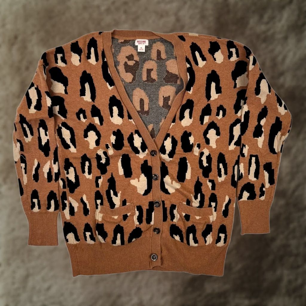 Mossimo VINTAGE Mossimo Supply Co. Sweater Womens XL Brown Leopard Print Cardigan Knit Size XL / US 12-14 / IT 48-50 - 1 Thumbnail