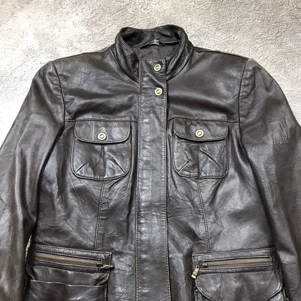 Vintage Vintage 90s Y2K Leather Jacket Workwear Streetwear Washed M Size M / US 6-8 / IT 42-44 - 2 Thumbnail