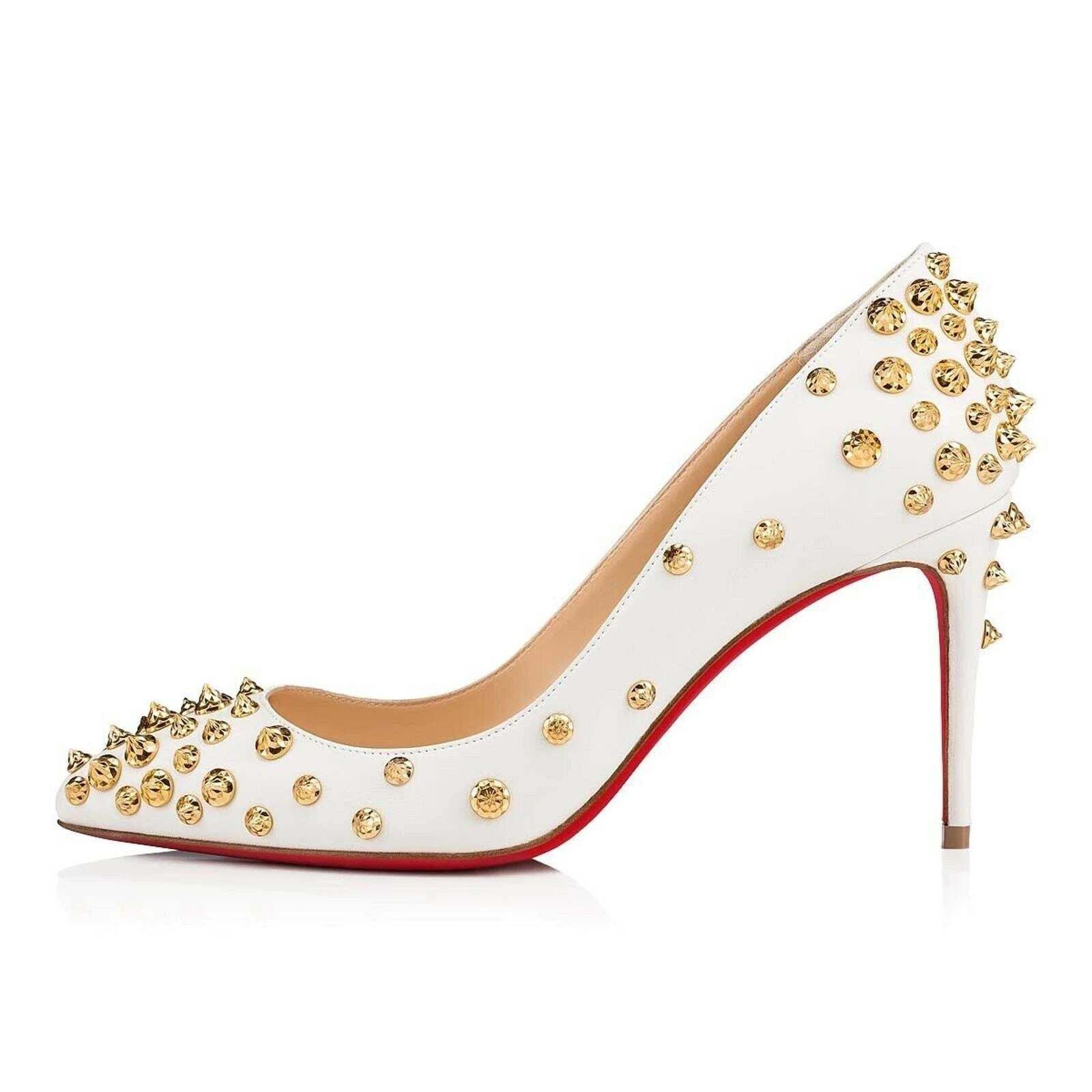 Christian Louboutin Aimantaclou 85 White Snow Gold Spike Pigalle Heel Pump 36.5 Size US 6.5 / IT 36.5 - 3 Thumbnail