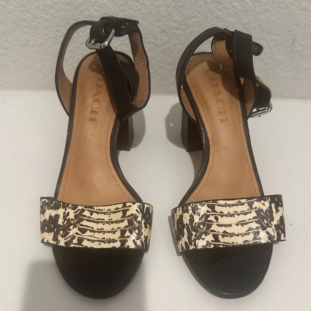Coach Coach Paige Leather Black White Snake Block Heel Sandals 5 Size US 5 / IT 35 - 3 Thumbnail