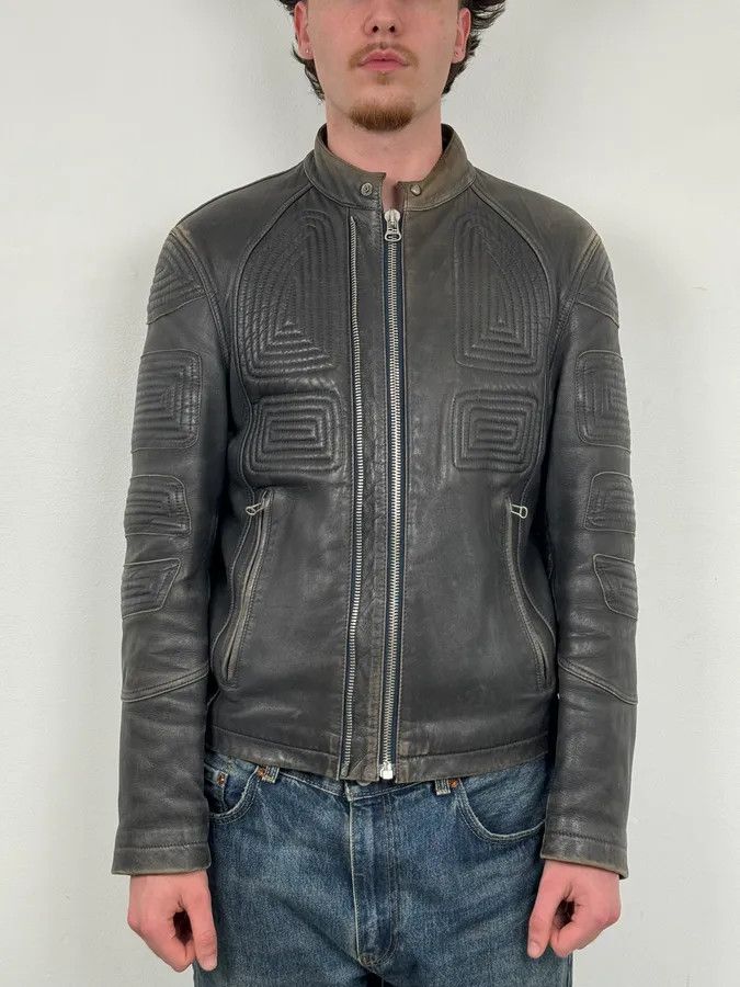 Hugo Boss Hugo Boss Plastron Relief Grey Eroded Leather Biker Jacket Size US M / EU 48-50 / 2 - 2 Thumbnail