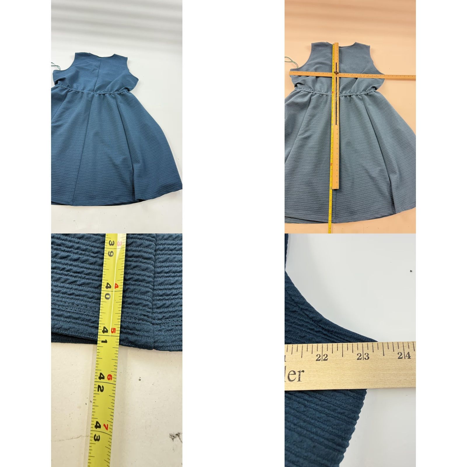 Vintage Lane Bryant Dress Womens 4X Blue Textured Knit Sleeveless Fit & Flare Knee Length V-Neck Solid Plus Size 26/28 Size XXL / US 16-18 / IT 52-54 - 8 Thumbnail