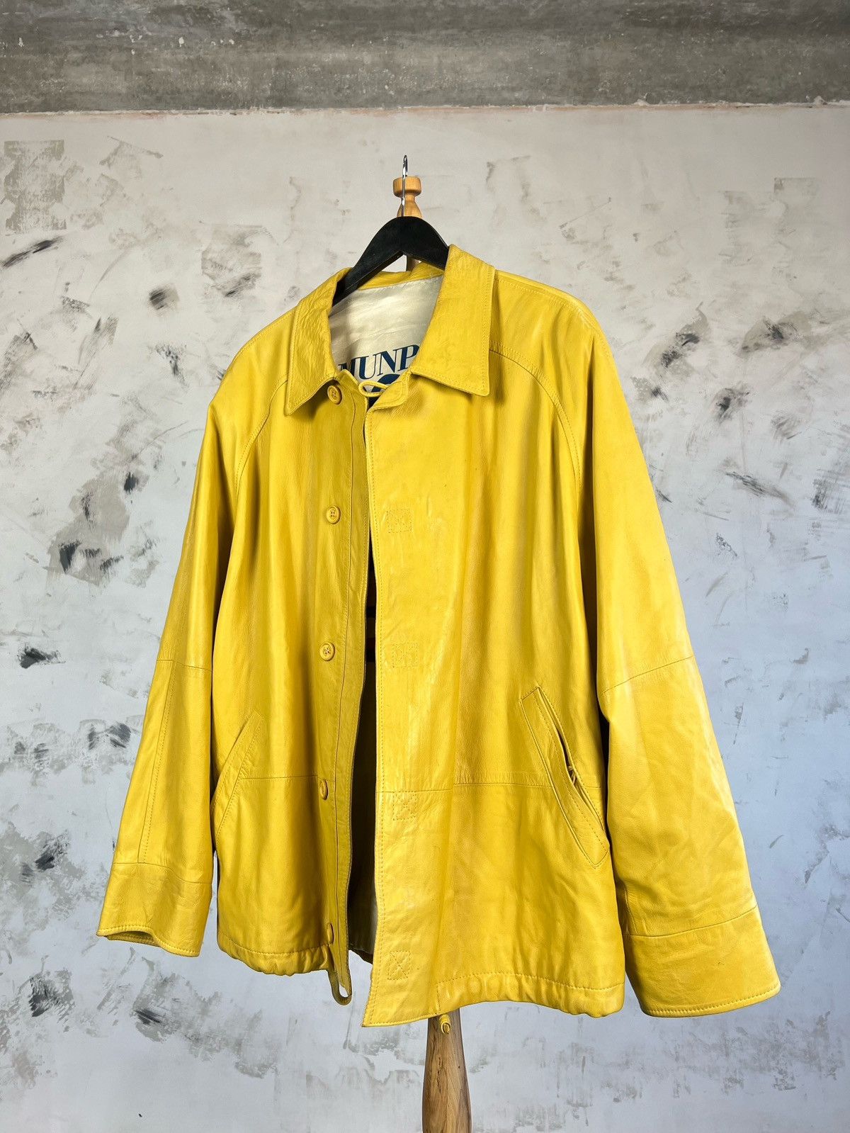 Vintage Munper Golf Yellow Leather Jacket Size 54 XL