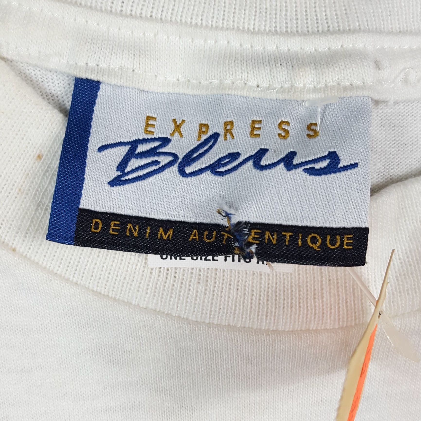 Express VINTAGE Y2K Express Bleus Logo T-Shirt Size XS Blue Denim Spell Out USA Made Mens Size US XS / EU 42 / 0 - 5 Thumbnail