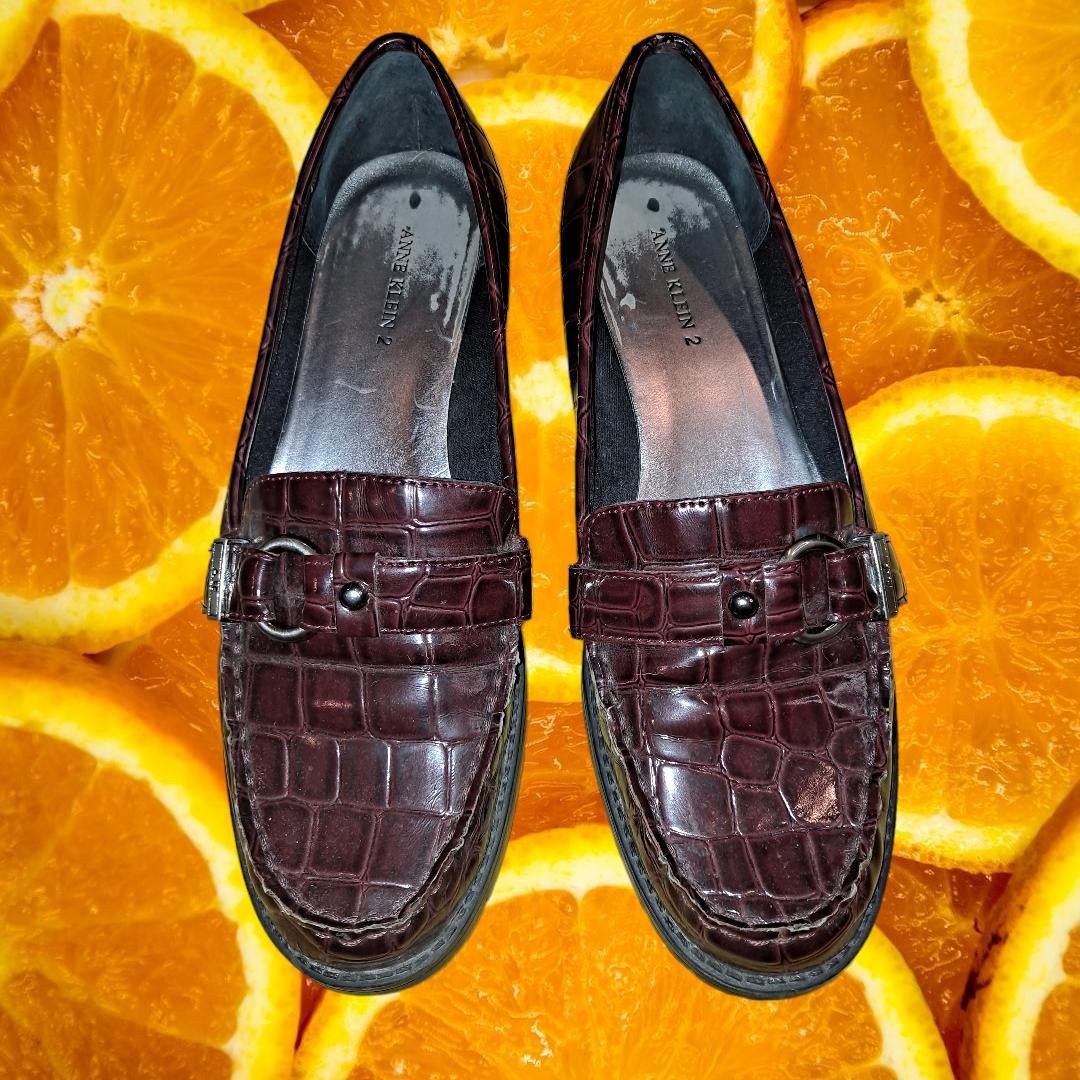 Anne Klein Anne Klein 2 Brown Crocodile Embossed Loafer with Buckle AK Size US 7.5 / IT 37.5 - 1 Thumbnail