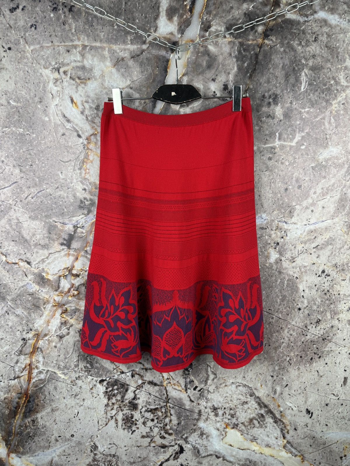 Desigual Ivko Woman Red Jacquard Knit Floral A-Line Skirt Size 40 Size 28" / US 6 / IT 42 - 1 Thumbnail