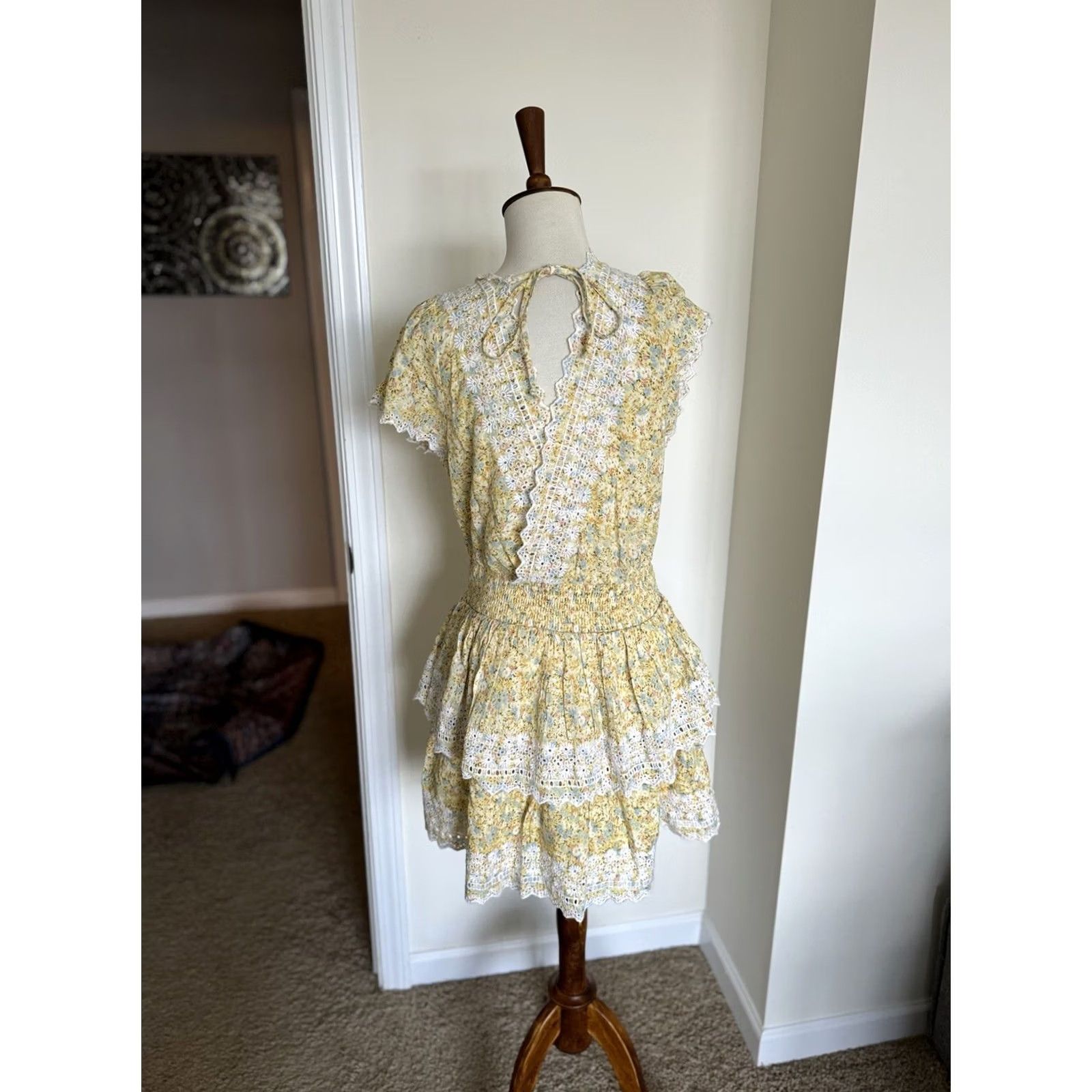 American Eagle Outfitters American Eagle Women's Floral Ruffle Tiered Mini Dress Yellow Med Size M / US 6-8 / IT 42-44 - 6 Thumbnail