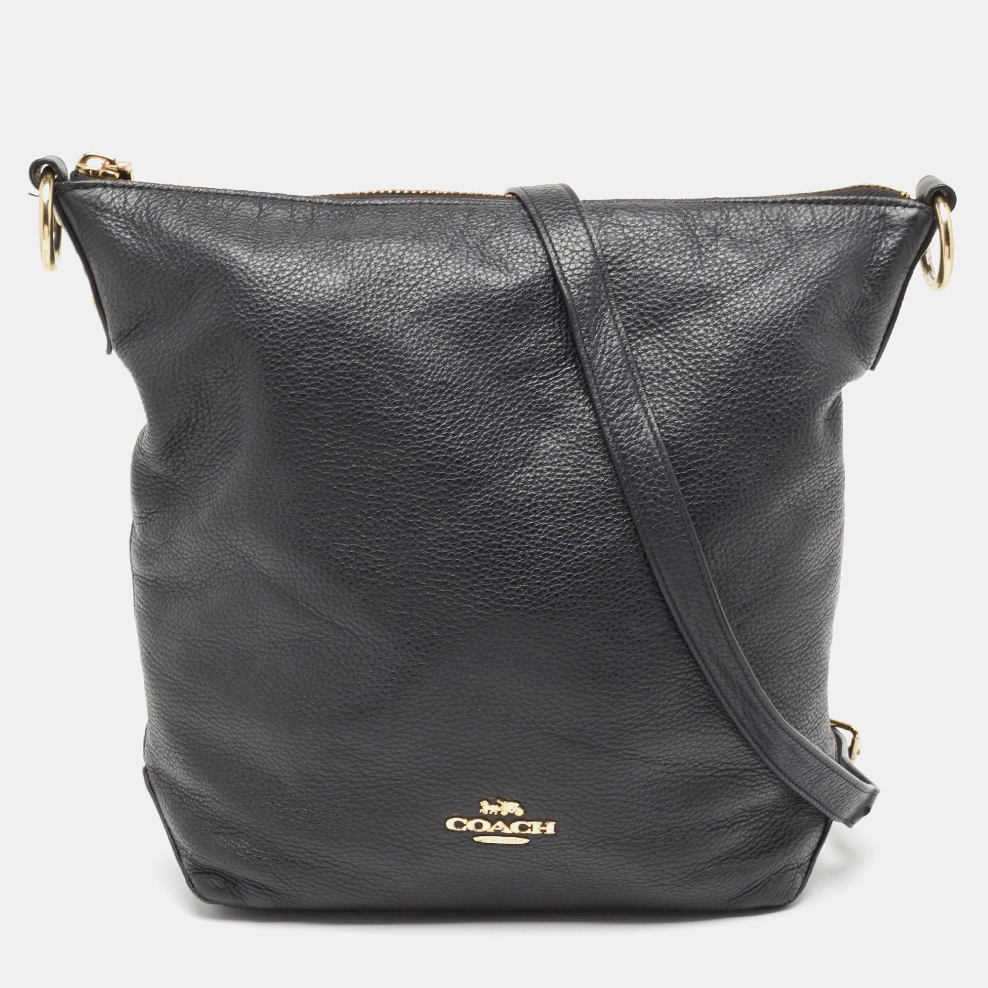 image of Coach Black Leather Abby Duffle Bag, Women's